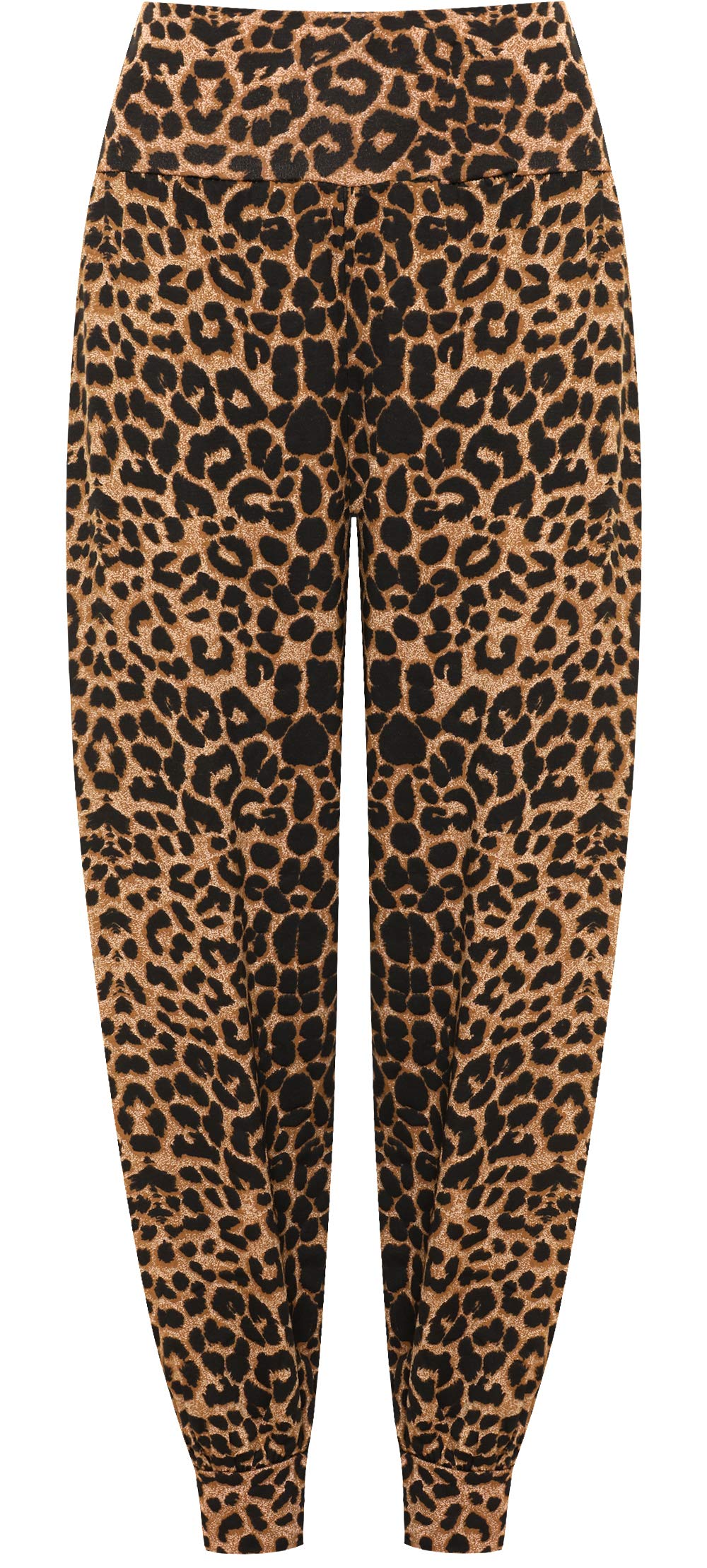 Wearall Women's Brown New Plus Leopard Animal Print Harem Trousers Leggings Pants 24/26