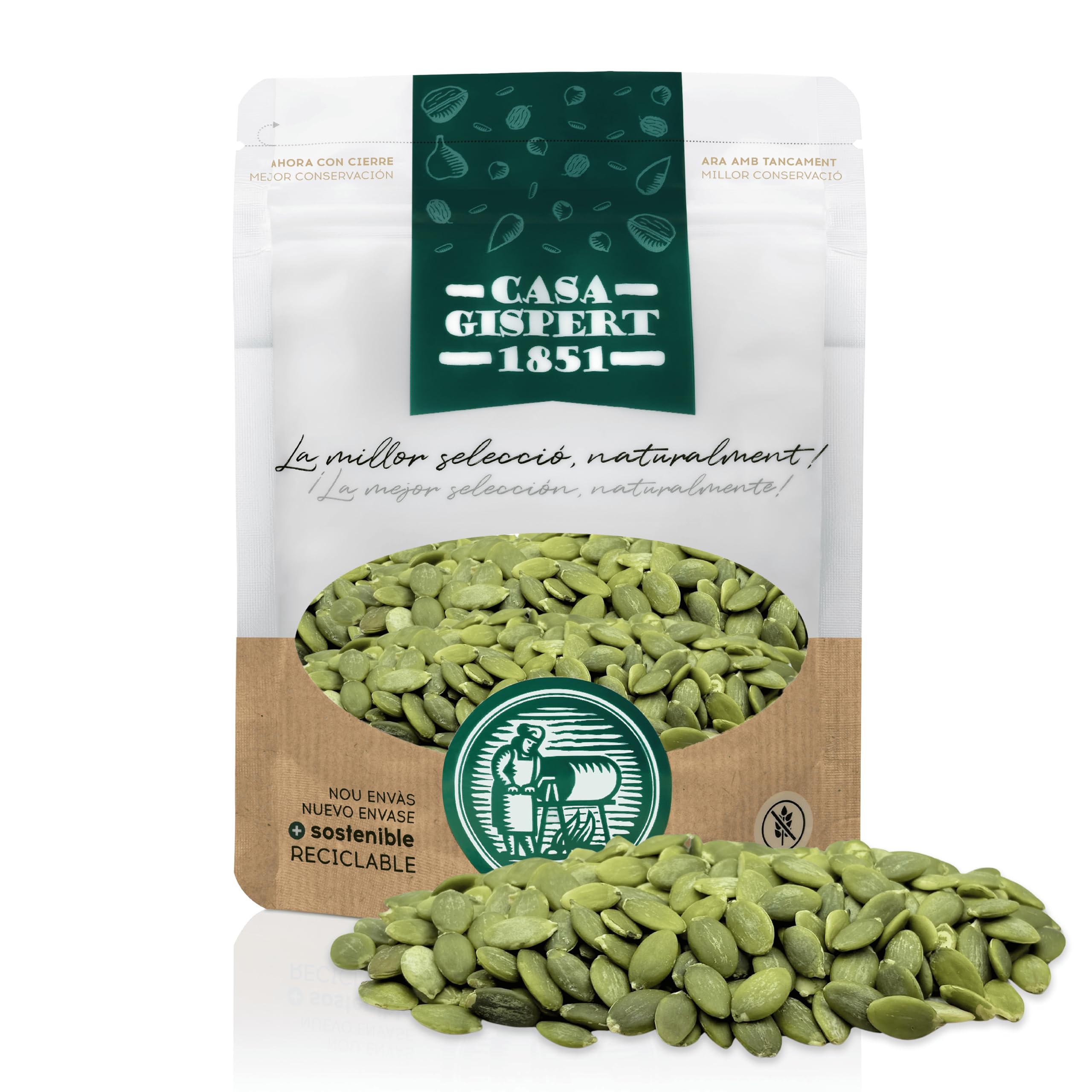 Casa Gispert - Pipas de Calabaza Peladas - Semillas de Calabaza - Sin Gluten, Vegano - 500gr