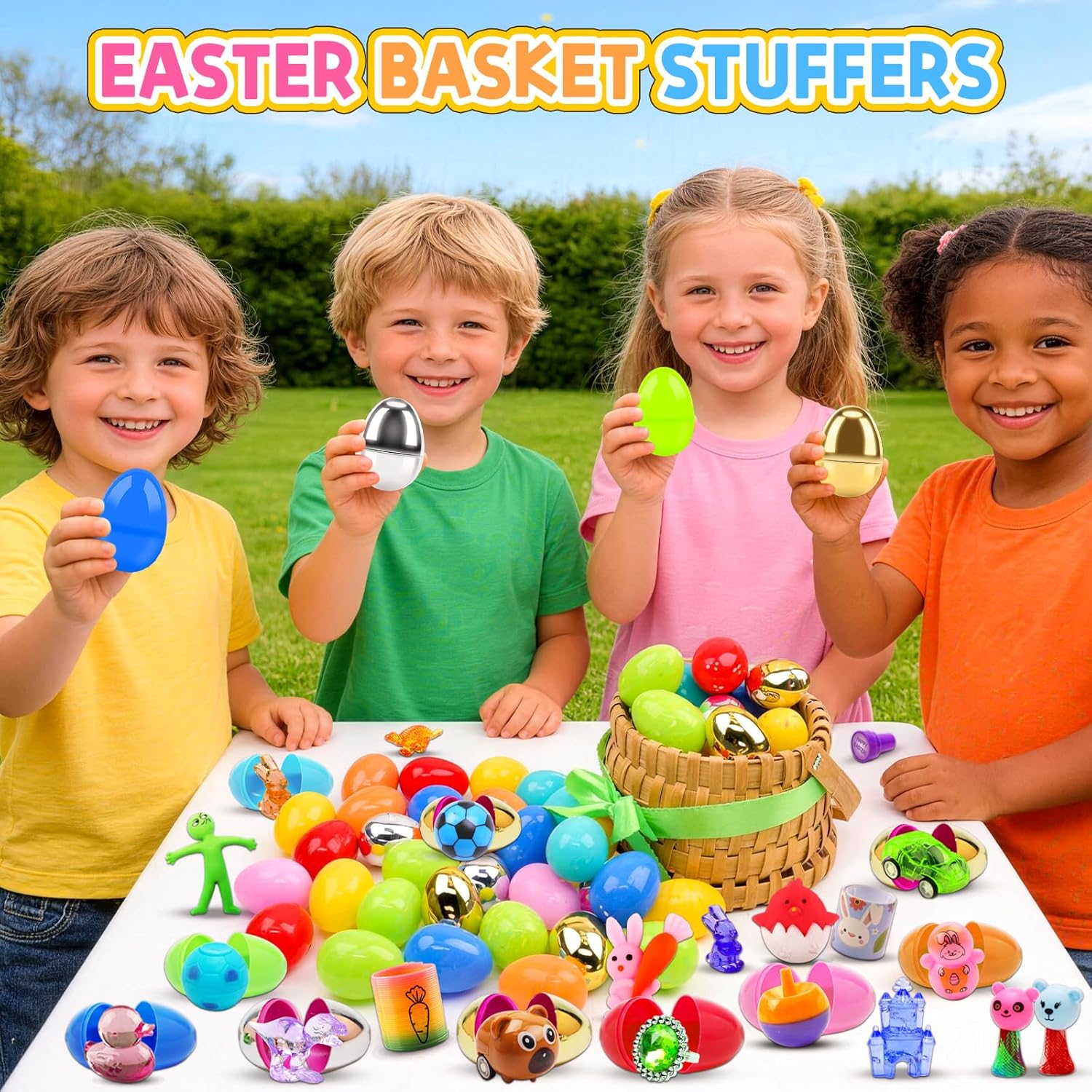 150 PCS Prefilled Easter Eggs with Toys,Filled Easter Eggs with Toys Inside,Easter Basket Stuffers for Kids,Prefilled Eggs for Easter Egg Hunt,Easter Party Favors for Kids Classroom Prizes