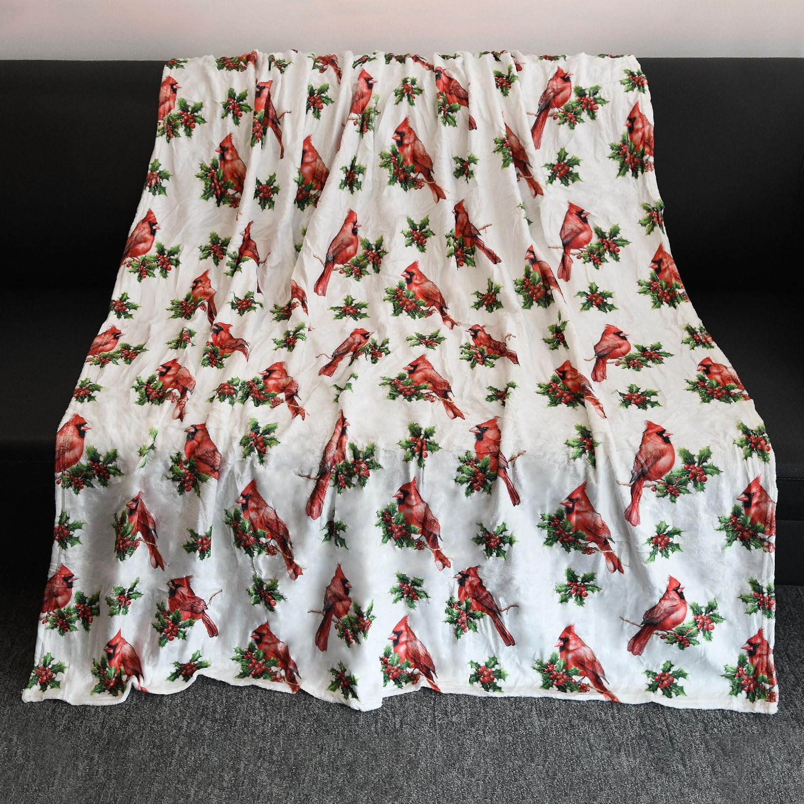 Couverture douillette pour canapé et lit avec motif oiseau cardinal