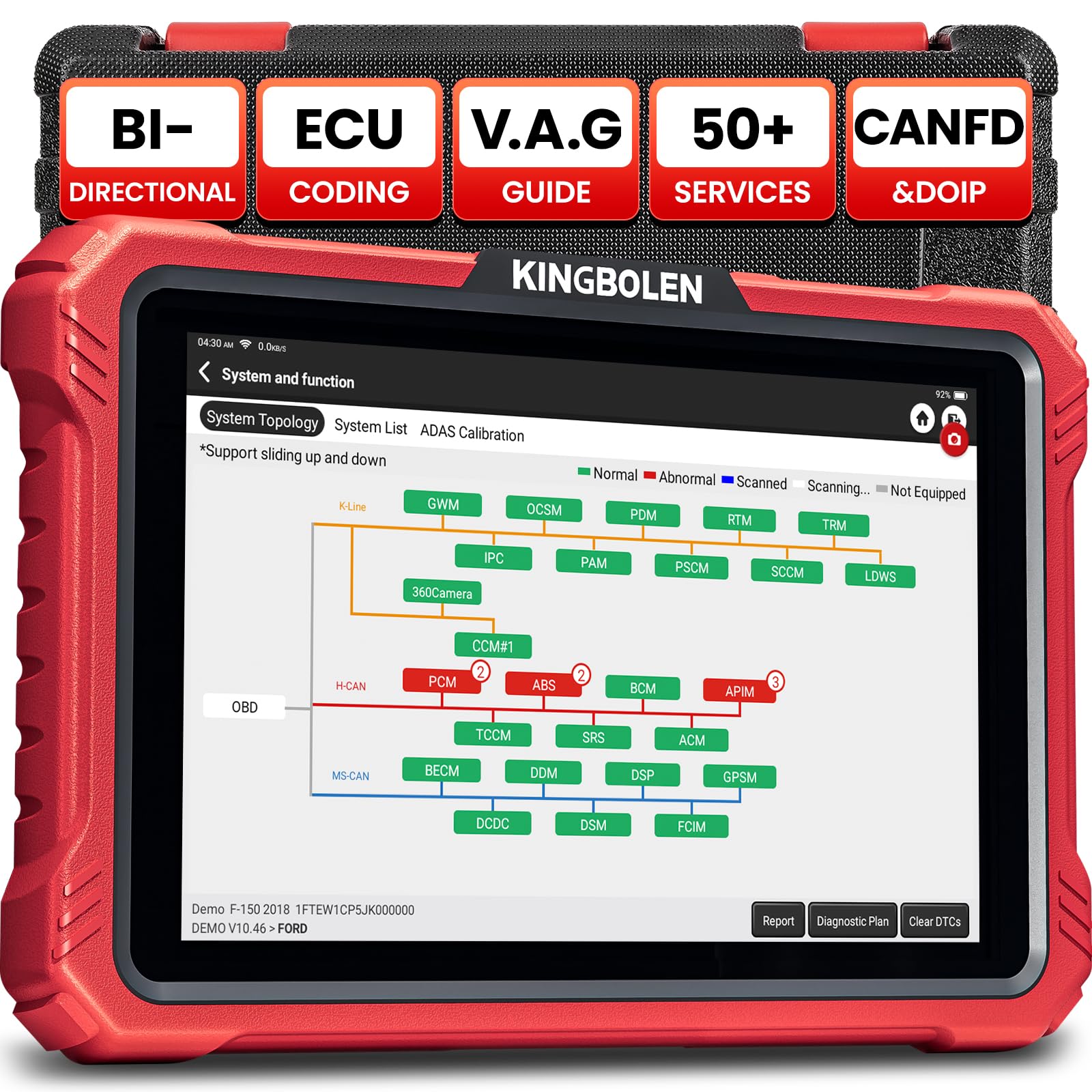 KINGBOLEN K10 Elite Obd2 urządzenie diagnostyczne, dwukierunkowe urządzenie diagnostyczne na poziomie OE, wszystkie systemy, urządzenie diagnostyczne z kartą topologii, kodowanie ECU, FCA Can FD i