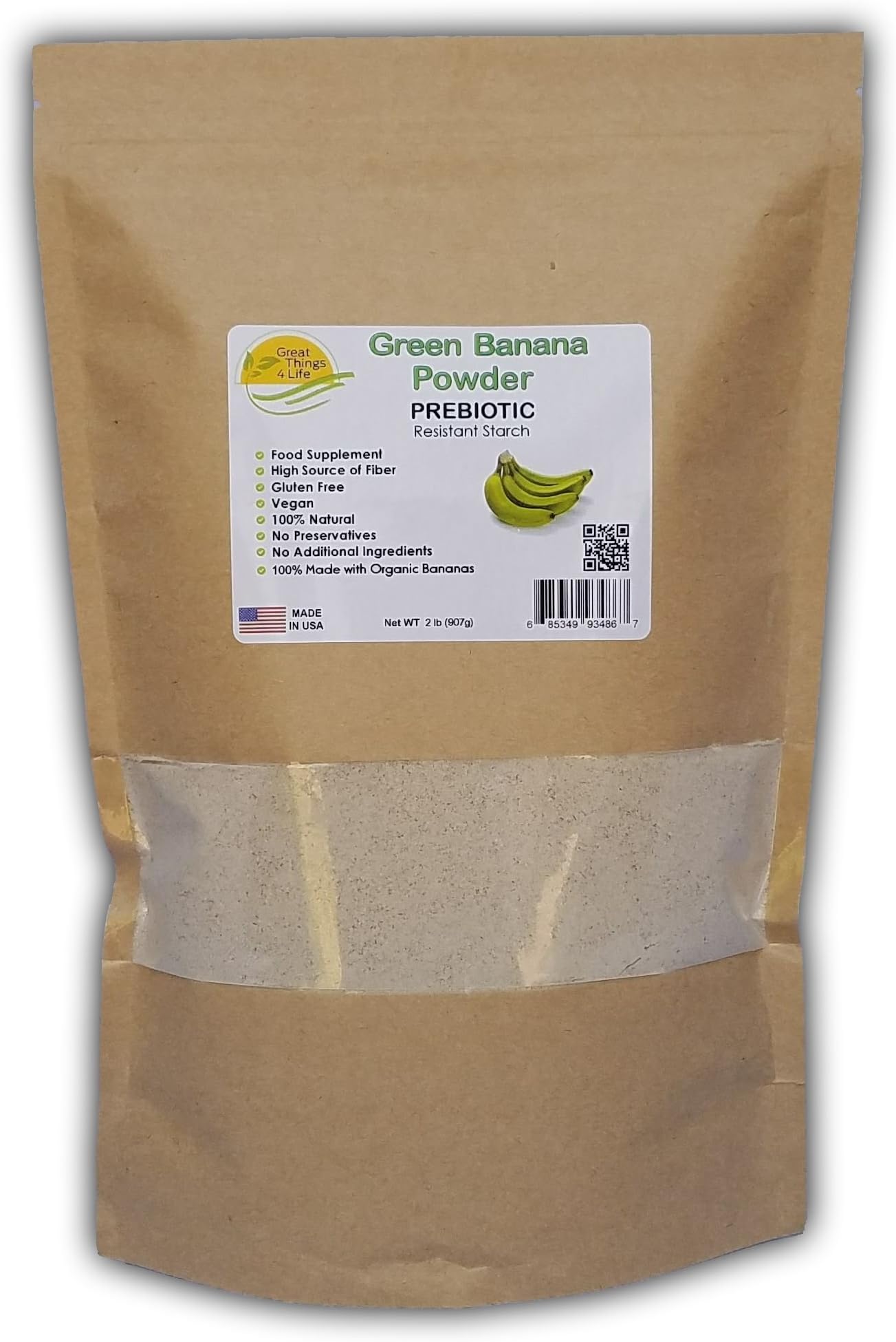 Green Banana Powder - Flour - Prebiotic - Gluten Free - Fresh Made in the USA 2 Lb