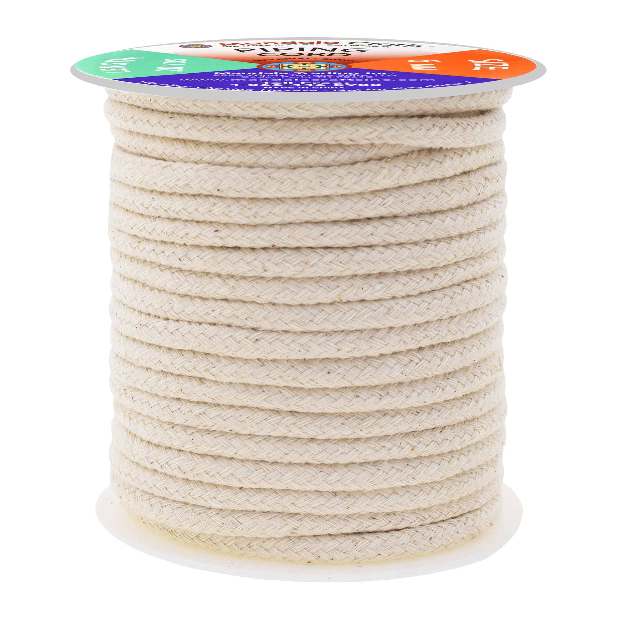 Mandala Crafts Natural Soft Replacement Drawstring Cords for Sweatpants Bags - Piping Cord for Sewing Upholstery - 20 Yds 6mm Cotton Cording Macrame