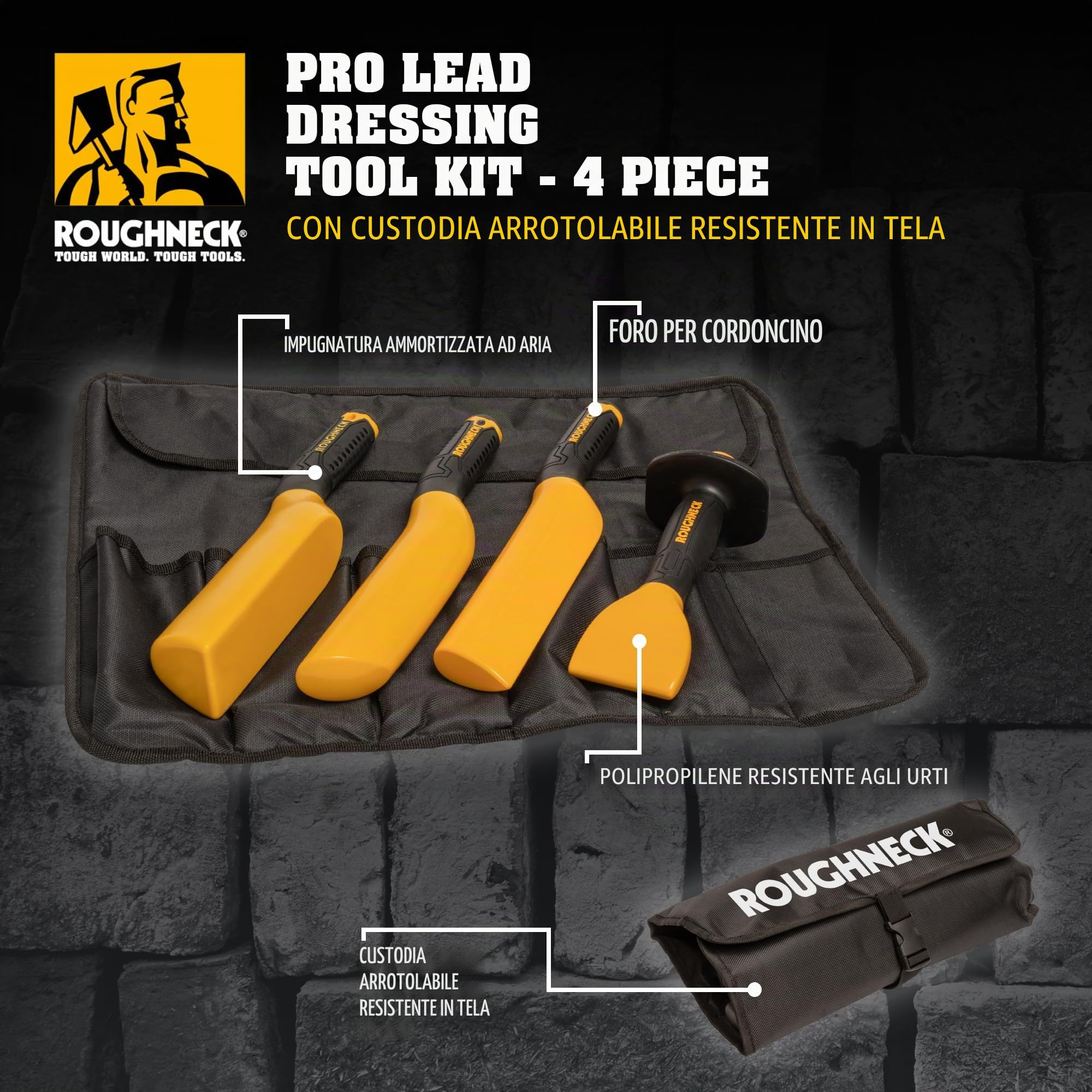 Set di utensili per la lavorazione del piombo Roughneck Pro - Kit di utensili per coperture in rotolo di tessuto per modellare e formare coperture in piombo, rame, zinco e alluminio