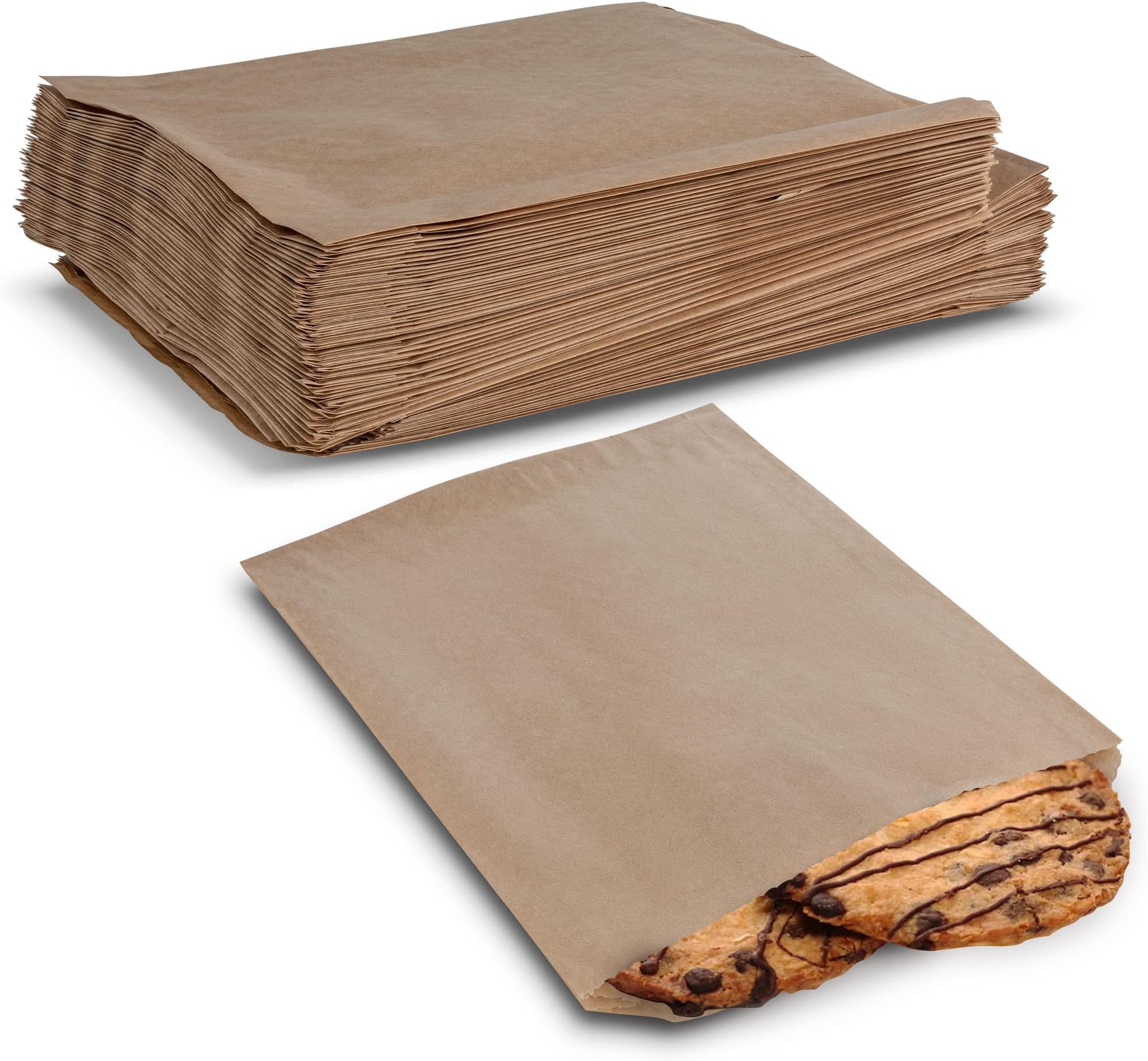 Kraft Paper Bakery Bag Size 6.5 in x 1 in x 8 in Keeps Food Fresh Grease- Resistant by MT Products (100 Pieces)