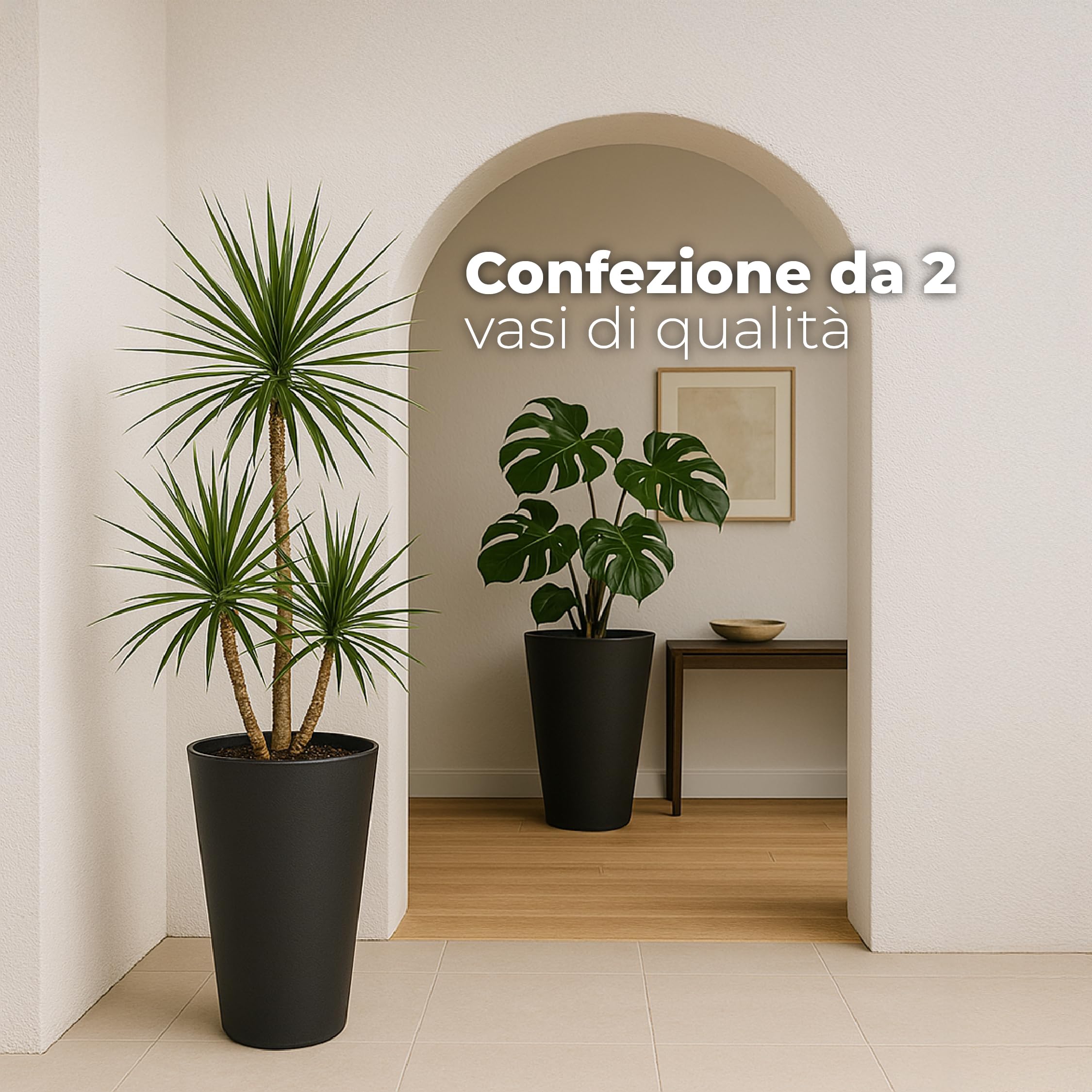 ActivoTex Vaso Alto da Esterno. Vasi Grandi per Esterno e Terrazza. 30 cm (2 Unità) Fioriere in Plastica Cachepot Interno. (Confezione 2, Nero Normale)