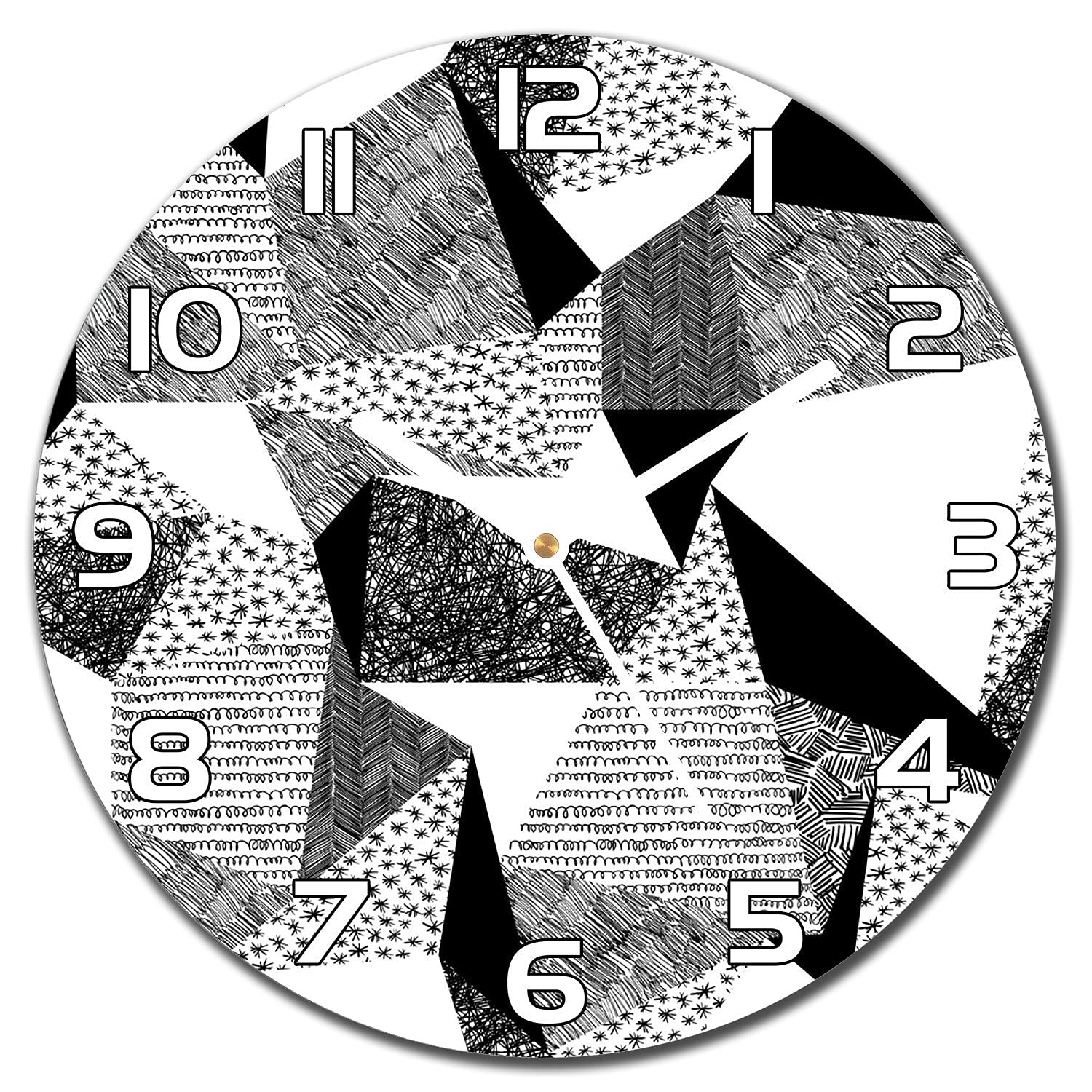 Horloge en verre de sécurité 30 cm avec impression moderne géométrique effet charbon de bois