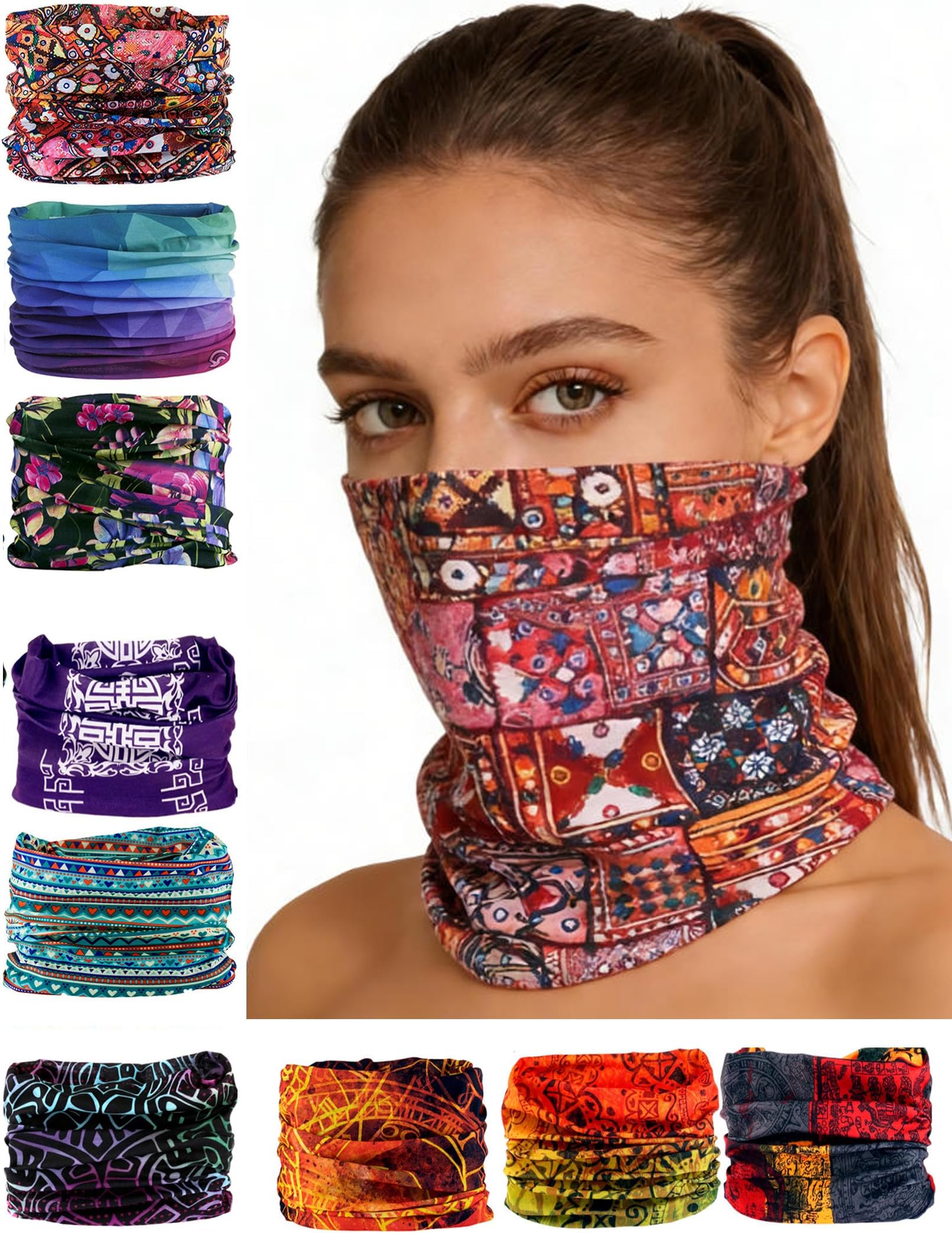 Pack of 9 Headband Neck Gaiter Head Wrap for Men and Women