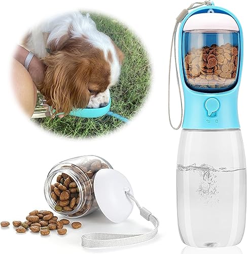DEYACE Botella de agua para perros, botella de agua portátil para mascotas con recipiente de alimentos, dispensador de agua portátil para cachorros,