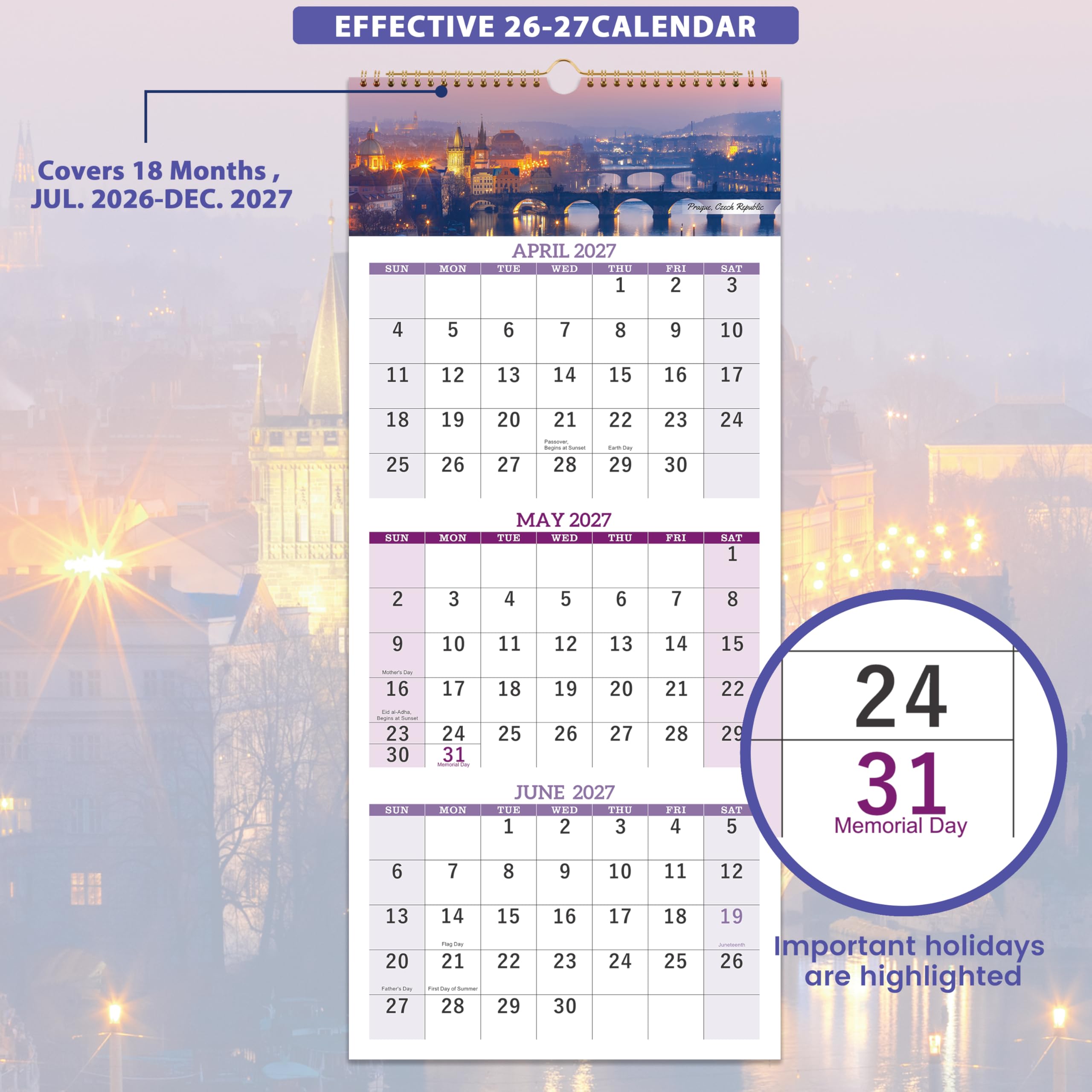 2026 Calendar - Dec. 2025 - Jan. 2027, 3 Month Calendar Vertical