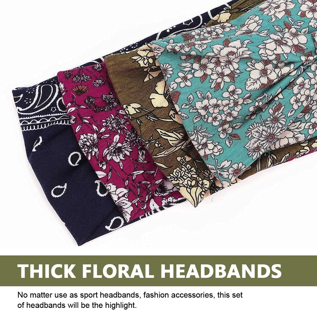 Proberos® Wide Headbands for Women, Boho Bandeau Head Bands, Workout Head Wraps, Stretch No Slip Hair Wraps Pack of 4 (Gorgeous)