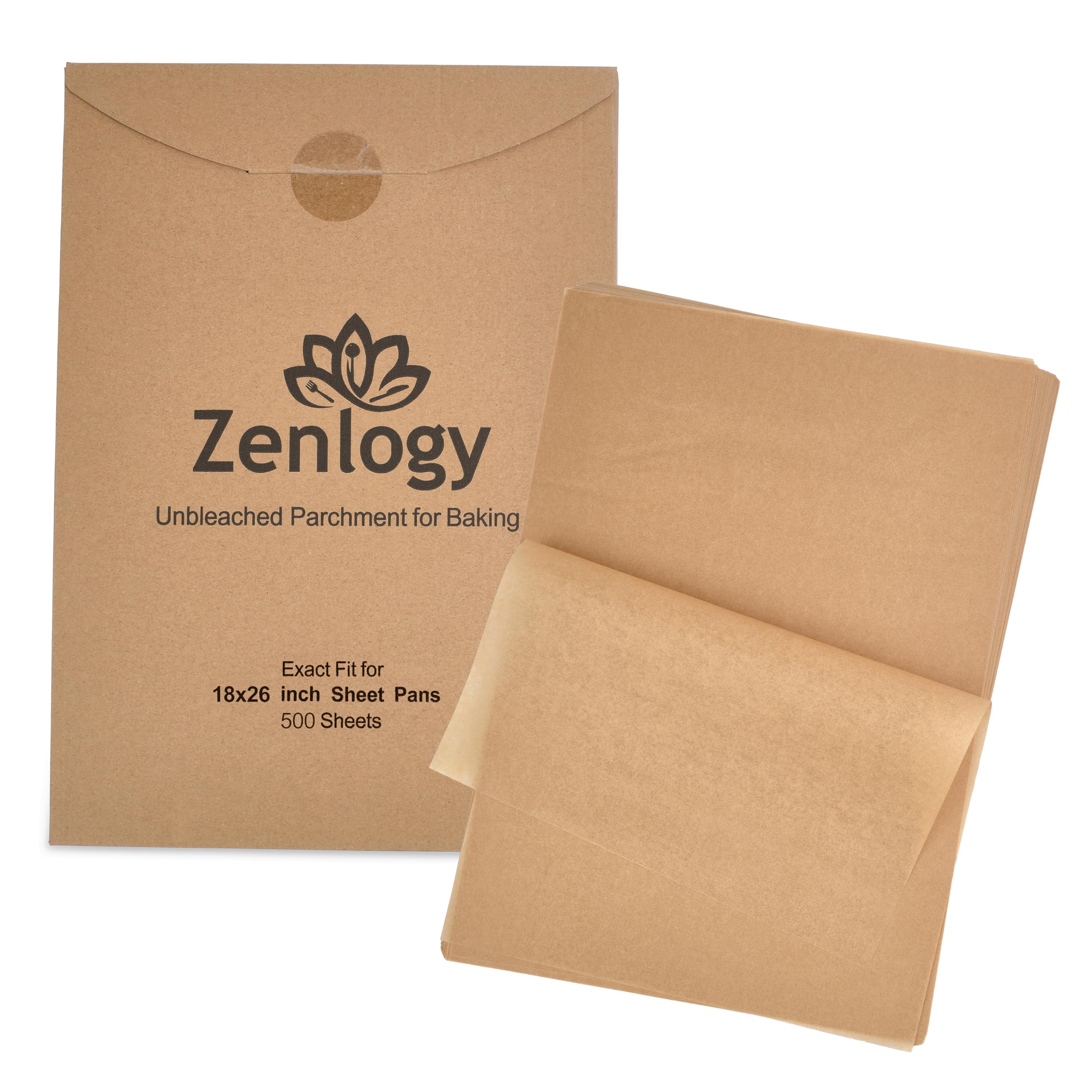 Zenlogy - Juego de 500 hojas de papel de hornear sin blanquear para cocinar a alta temperatura - Ajuste perfecto para sus estufas comerciales de tamaño normal - 45,7 x 66 cm