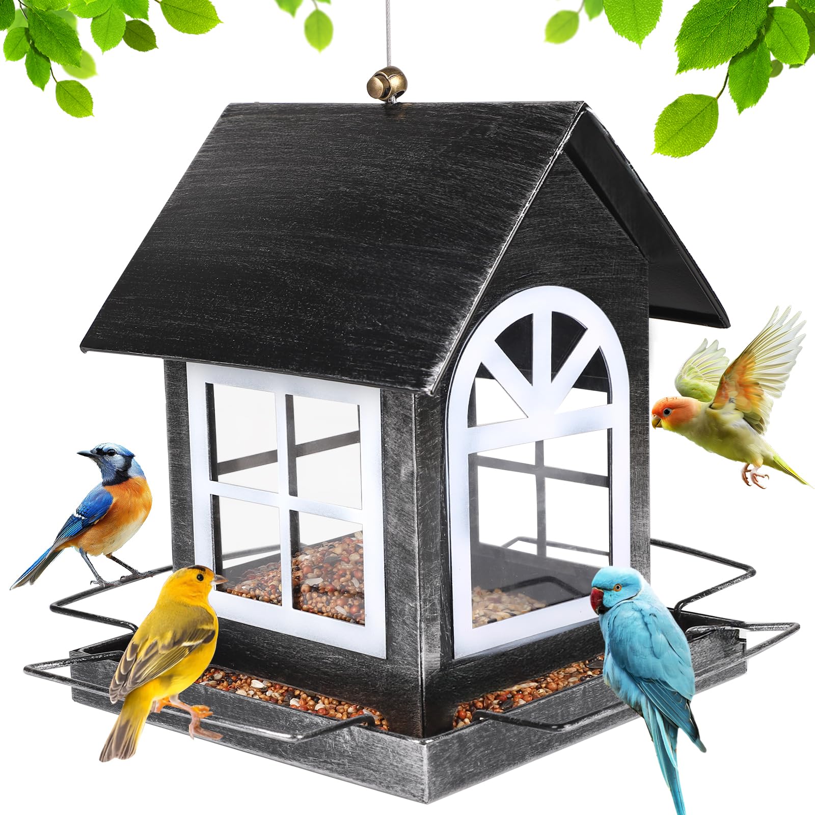 SWAWIS Mangeoire Oiseaux Exterieur Suspendre Métal 14,5x18,5x23 cm Noir