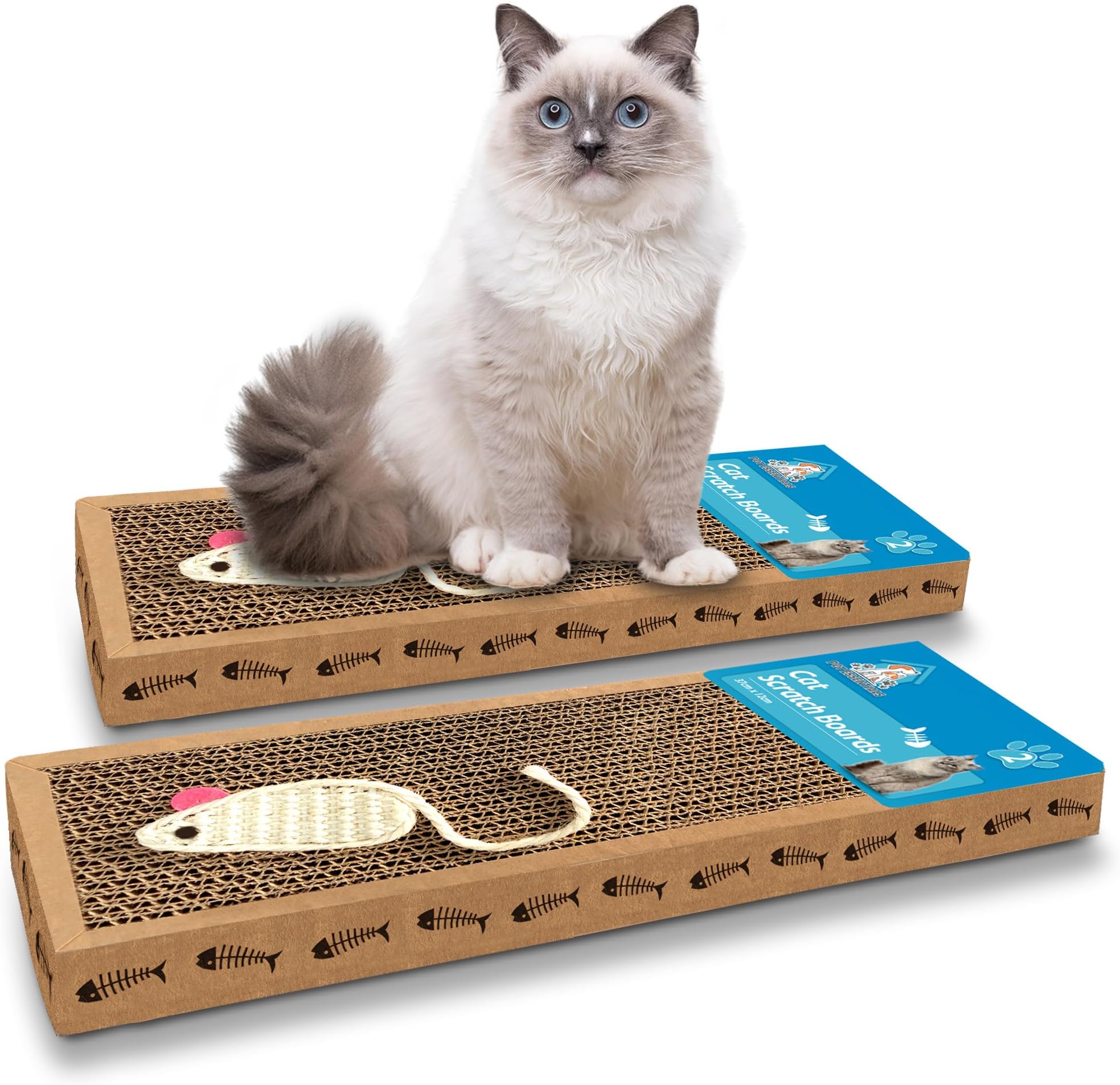 2pk Cat Scratching Board 37x12cm Cardboard Scratcher For Cats Reversible Board for Indoor Feline & Kitten, Aesthetic Long-Lasting, Protect Furniture, Provides Entertainment, Encourage Healthy Play