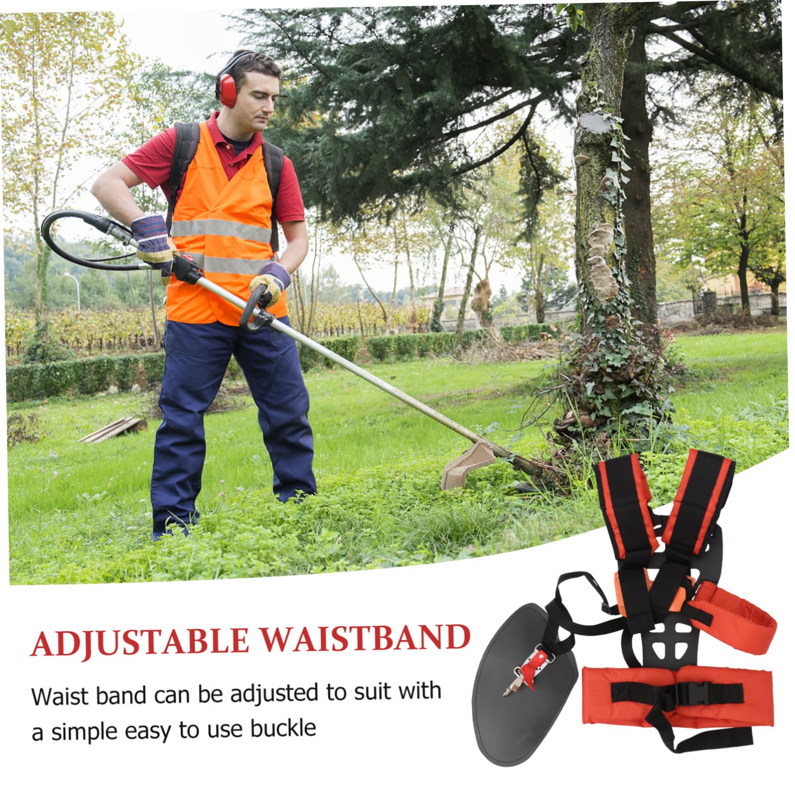 Mipcase Imbracatura Doppia per Decespugliatore W Tessuto Arancia | Imbottita, Cintura di Supporto per Potatura e Taglio, Struttura a Doppie Spalle