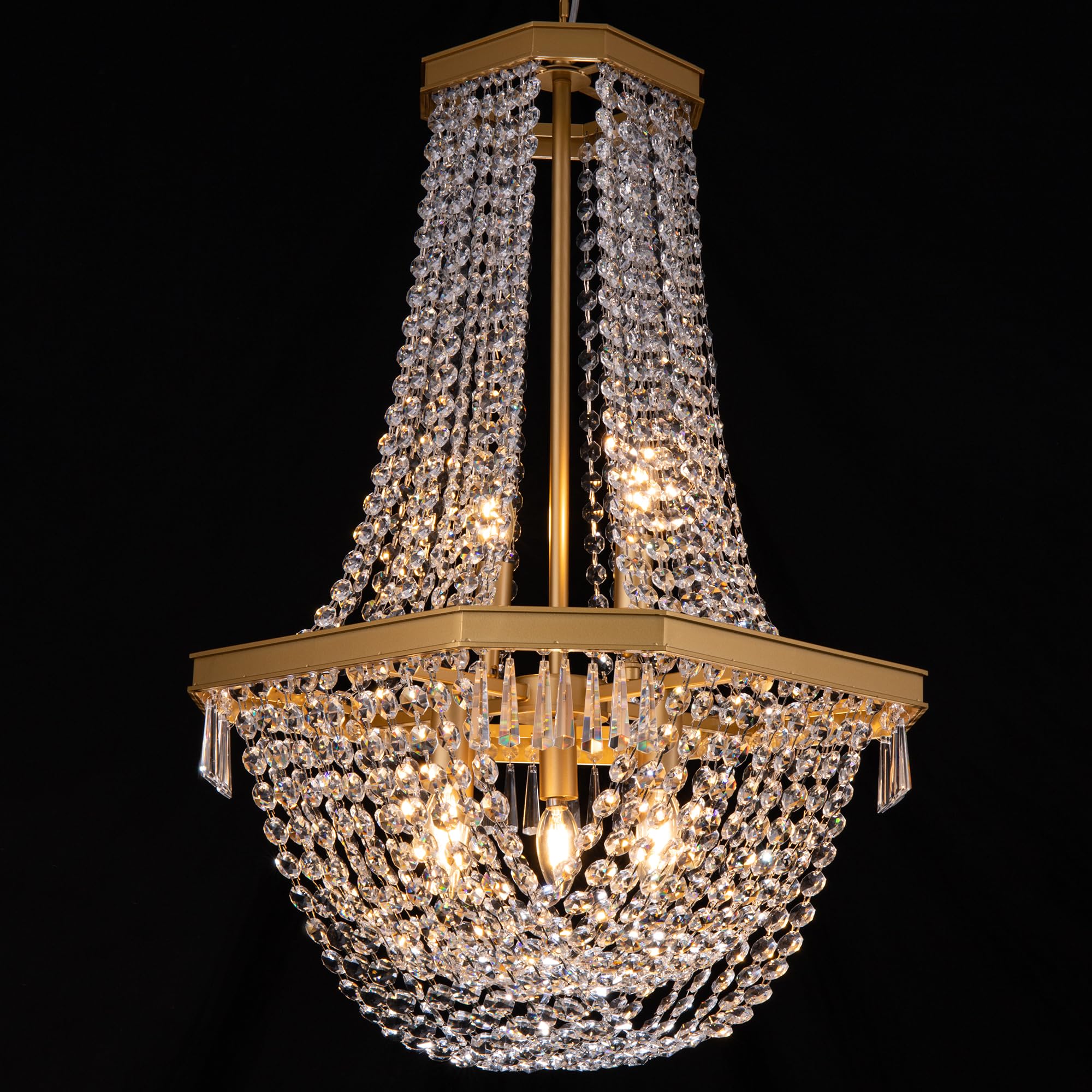 TOCHIC Gold Crystal Chandeliers, French Empire Chandeliers for Dining Living Room, Modern Farmhouse Chandelier Ceiling Light Fixture for Kitchen Bedroom Bathroom Foyer Entryway 20" W X 33.7" H