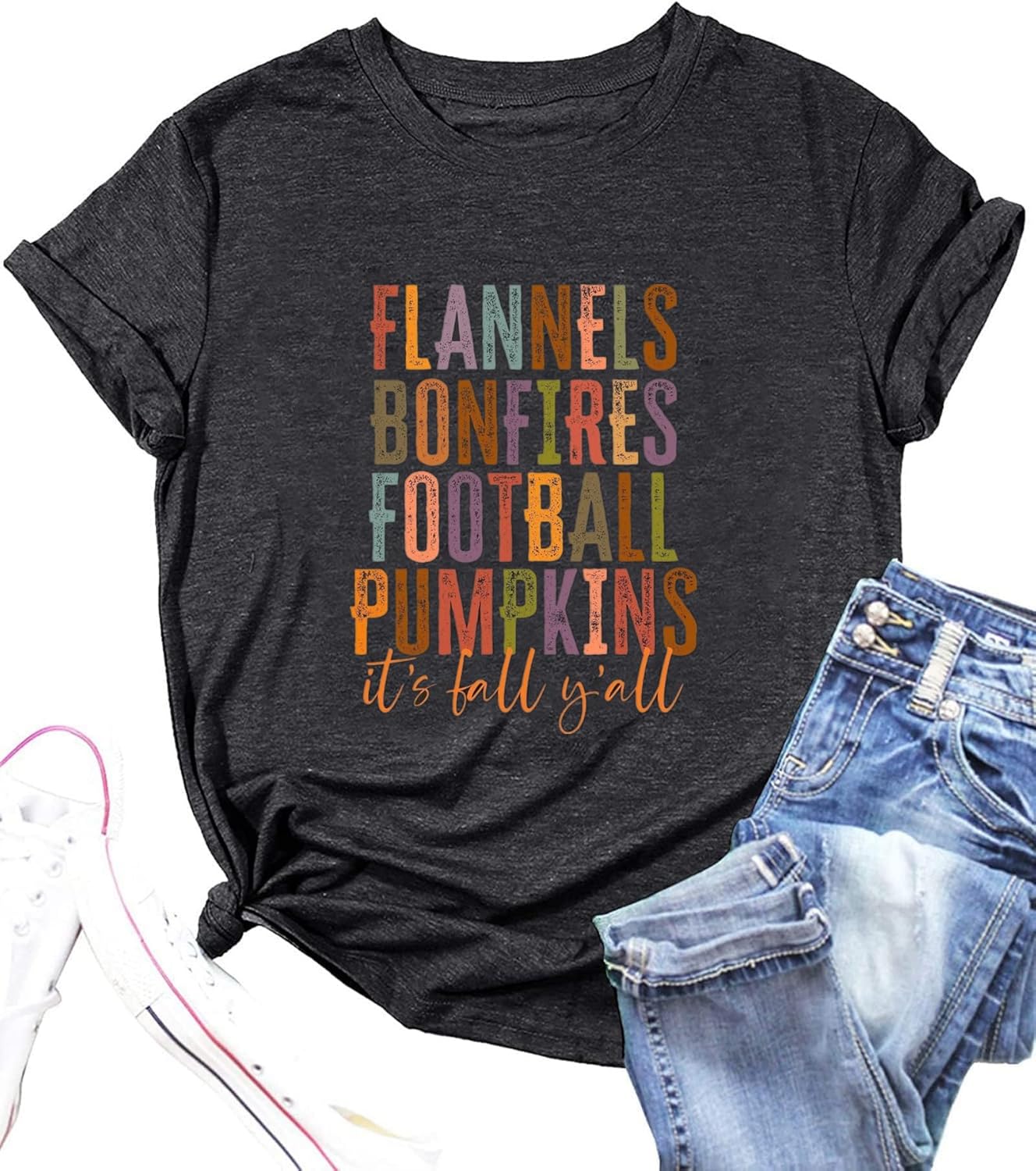 Thanksgiving Shirt for Women Flannels Bonfires Football Pumpkin T-Shirt Casual Short Sleeve Fall Pumpkin Tee Tops