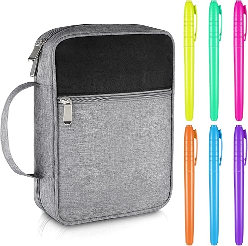 Gueevin Fundas de Biblia para mujer con 6 piezas de colores surtidos, marcadores de doble punta pastel, funda protectora con cremallera y asa,