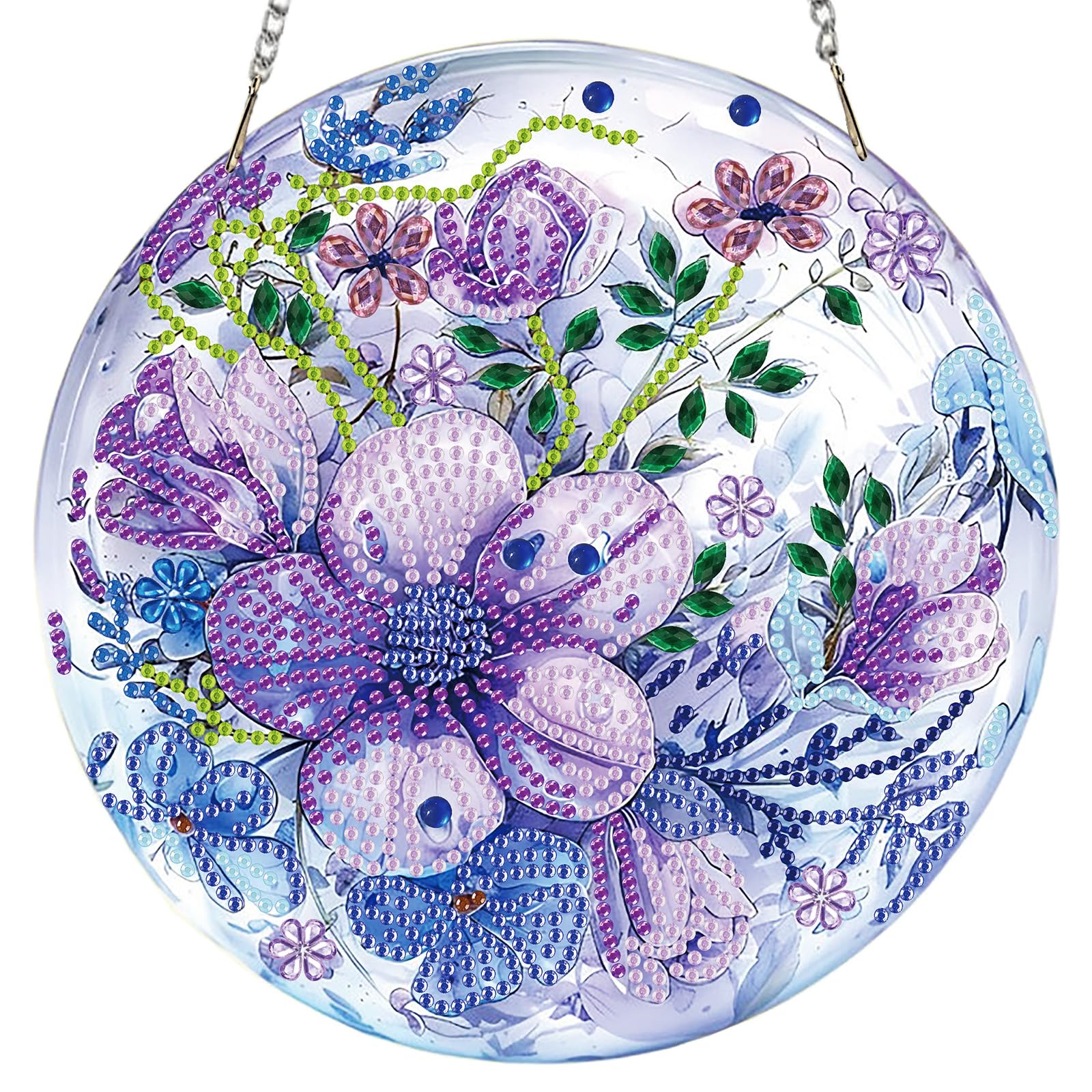 MISCER Hanging Diamond Art Painting Kits for Adults Double Sided, Purple Flower DIY 5D Diamond Painting PendantP, Crystal Diamond Gem Art Painting for Window Garden Home Wall Decor