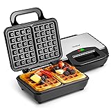 VonShef Waffle Maker, Dual Belgian Waffle Easy Clean Non-Stick Coated Plates & Automatic Temperature Control, Compact Stainless Steel Design &ndash; 1000W