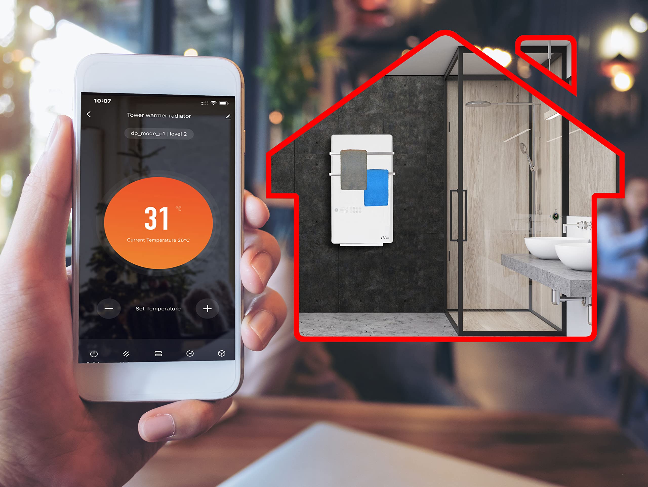 PUR LINE | Toallero Calefactor Eléctrico con Control WiFi y Display LCD Táctil – Toallero eléctrico bajo consumo con protección IP24 y función 3 en 1 para secado y calefacción (Blanco)