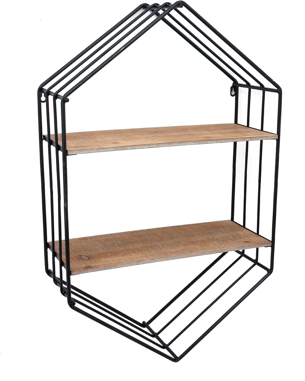 Benjara Hexagonal Metal Frame Wall Shelf with 2 Display