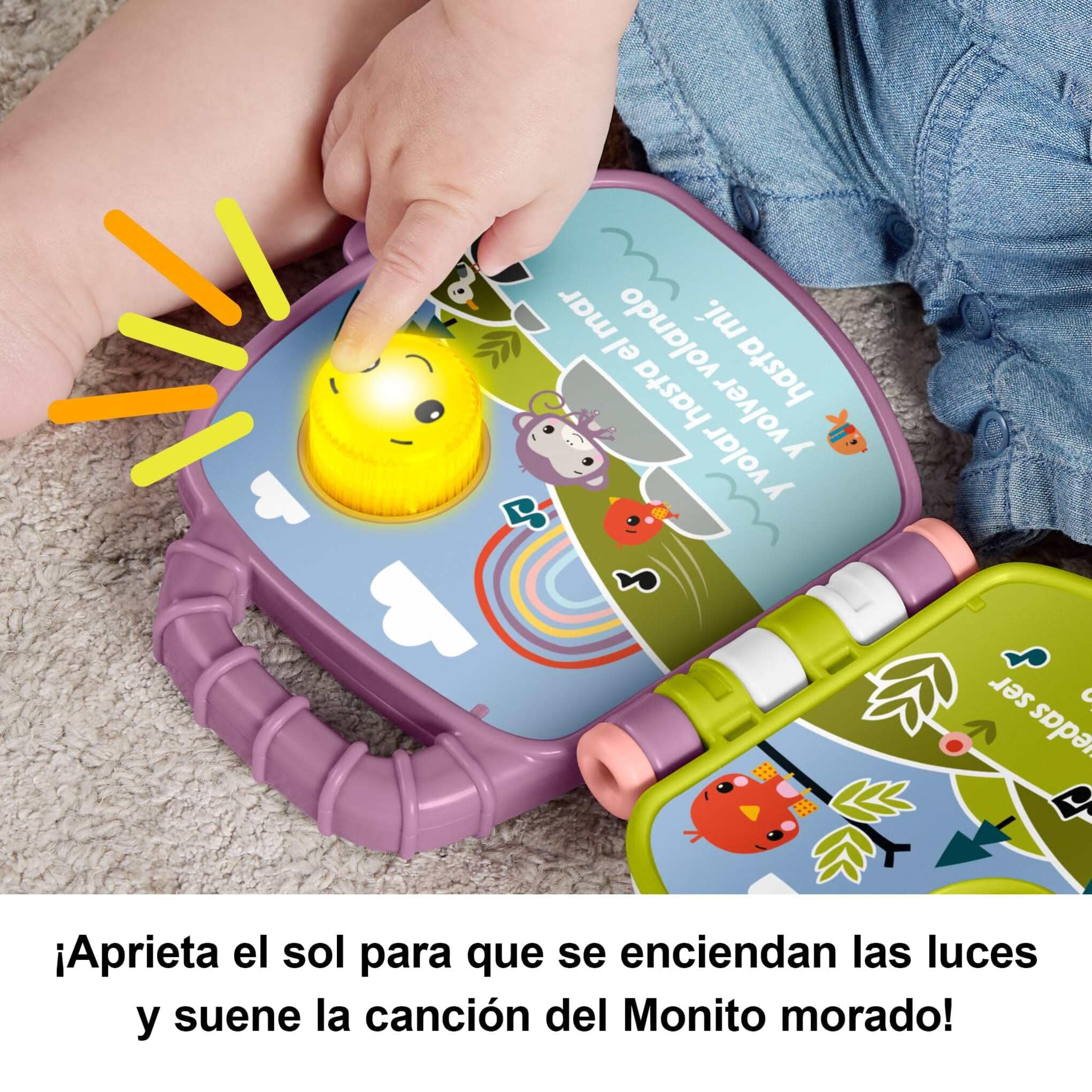Fisher-Price Libro de cuentos musical del Monito morado Juguete para bebés con luces y sonidos, para bebés y niños y niñas pequeños a partir de 6 años, versión en castellano, JFN09 - 4