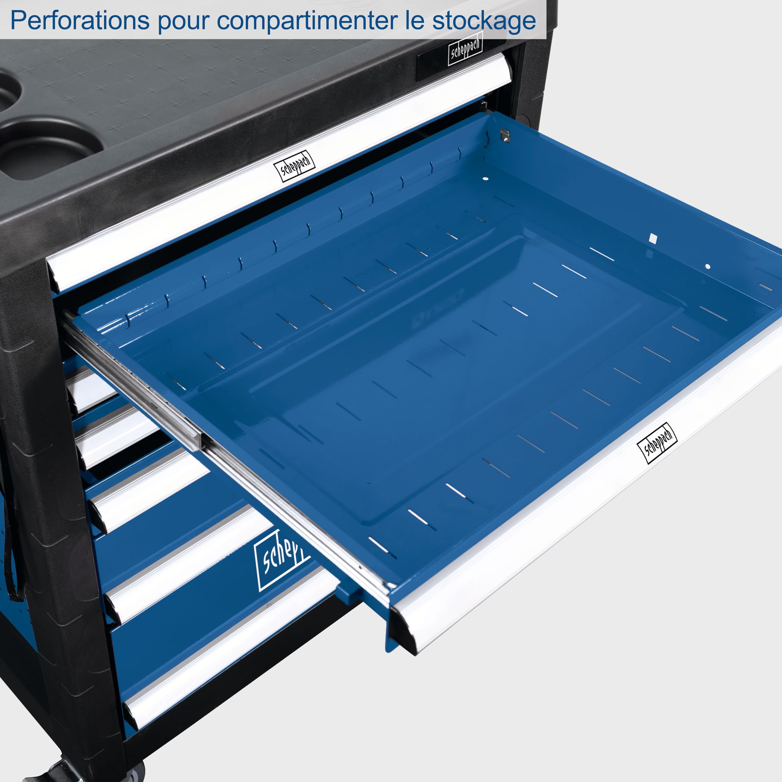 Scheppach Servante d'atelier TW1000 Set d'outils | 263 pièces incluses | Chariot d'outillage avec 4 roulettes | Verrouillable et Mobile | 7 tiroirs