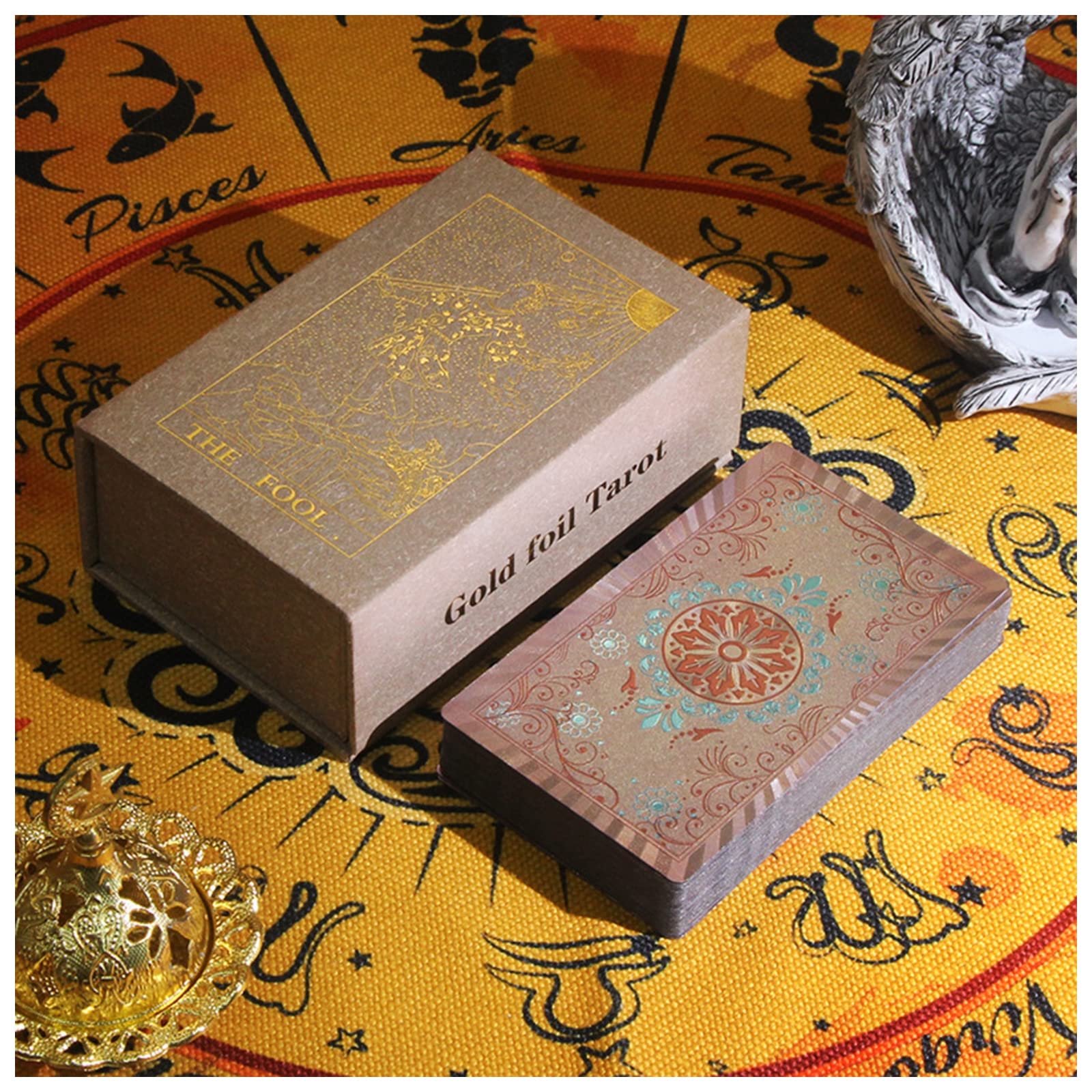 Tarotkarten, Einsteigerset, Tarotkartendeck, Goldfolien-Tarotkarten mit Reiseführer, wasserdichtes PVC-Tarotkartendeck mit exquisiter Box, Wahrsagespiel, Wahrsagewerkzeuge
