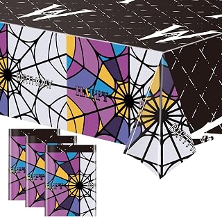 Disposable 3-Piece Wednesday Inspired Spider Web Party Tablecloths