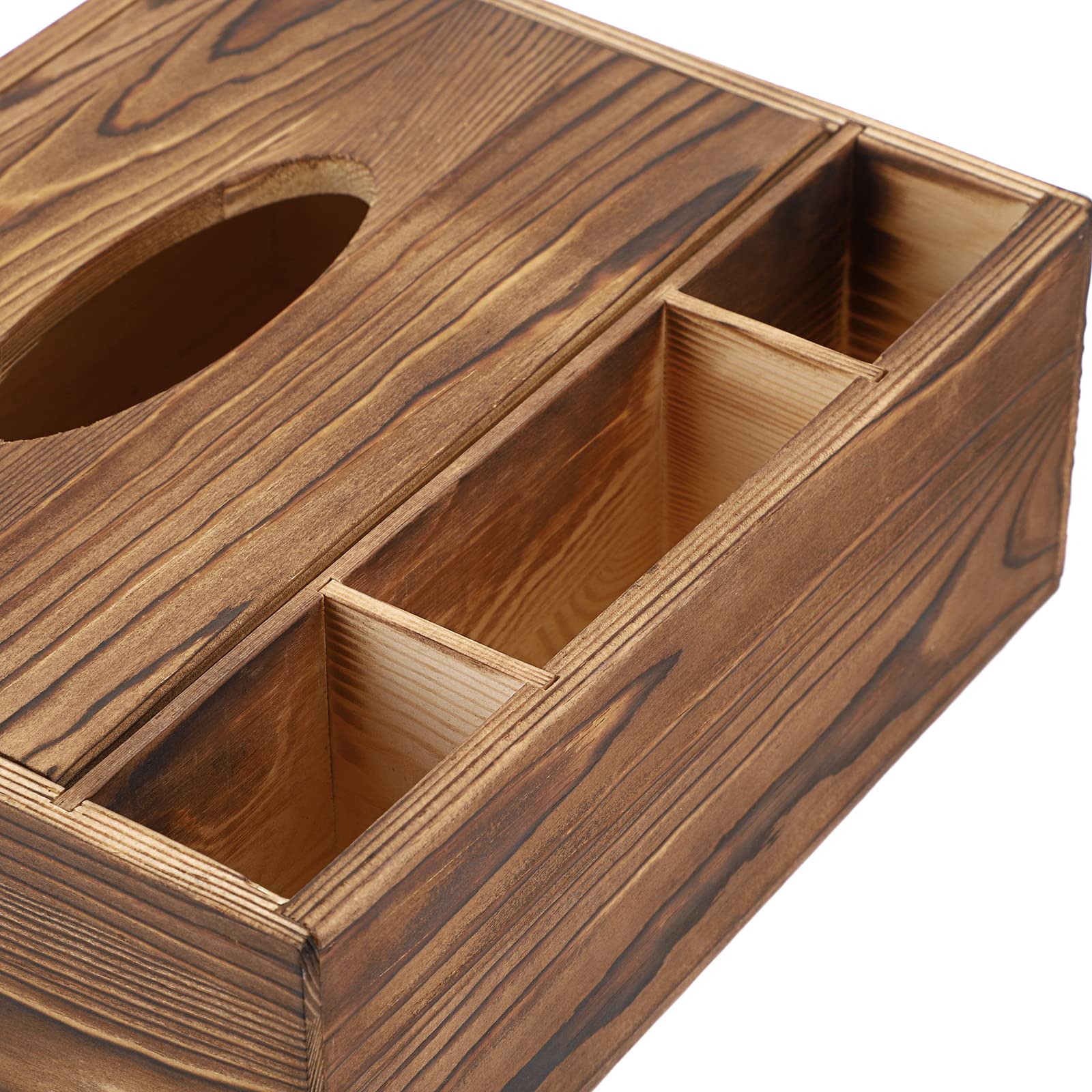 Scatola Portafazzoletti In Legno Vintage 3 Scomparti – Organizer Da Tavolo Per Telecomandi, Cancelleria, Gioielli – 25x20x9 Cm