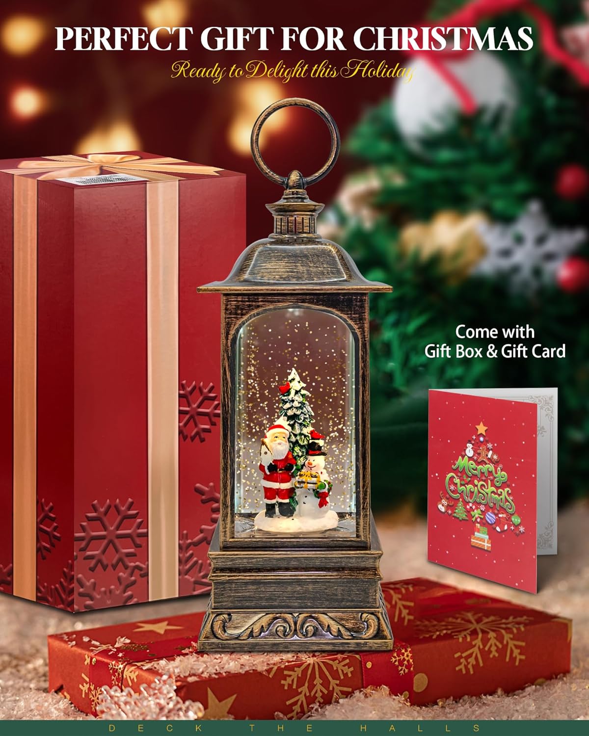 Large Christmas Snow Globes Lantern, 11" Lighted Electric Snowglobes with 8 Holiday Songs, 6H Timer Dual Power, Santa Snowman Musical Christmas Ornaments Snow Globe for Kids Adults Gifts for Men Women - Image 4