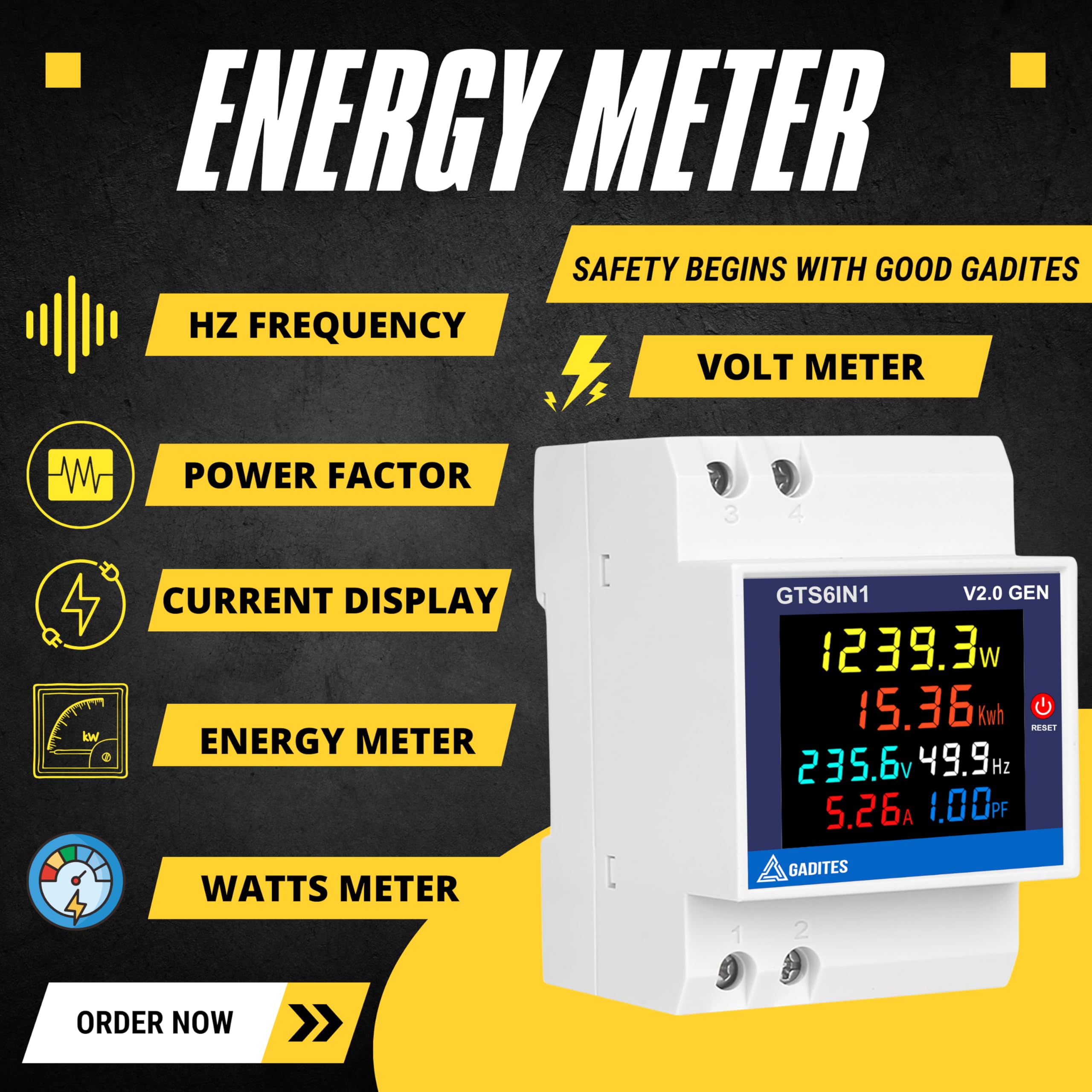 GADITES 6 in 1 Latest V2.0 GEN 100A Digital Energy Meter Frequency Active Power Factor Current Ampere Voltage Monitoring Device with Colorful LCD Display, Monitor Power Consumption Cool Gadgets - Image 2 thumbnail