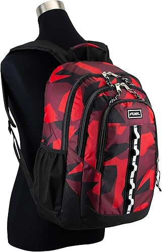 Miniatura 7 de FUEL Mochila unisex grande con múltiples bolsillos y parte inferior resistente al agua, Rojo (Red Camouflage), Escuela