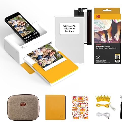 Kodak Dock Plus 4Pass Imprimante Photo (10x15cm) + Pack d'accessoires avec 90 Papier Photo (10 Feuilles Initiales + Paquet de 80 Feuilles) - Imprimante + 90 feuilles y Accesorios