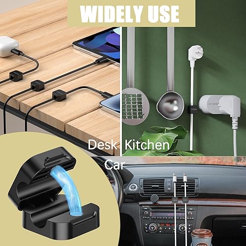 Miniatura 5 de Paquete de 6 clips magnéticos para cables, organizador de cables adhesivo mejorado, gestión de cables de escritorio, mini soporte para clips de