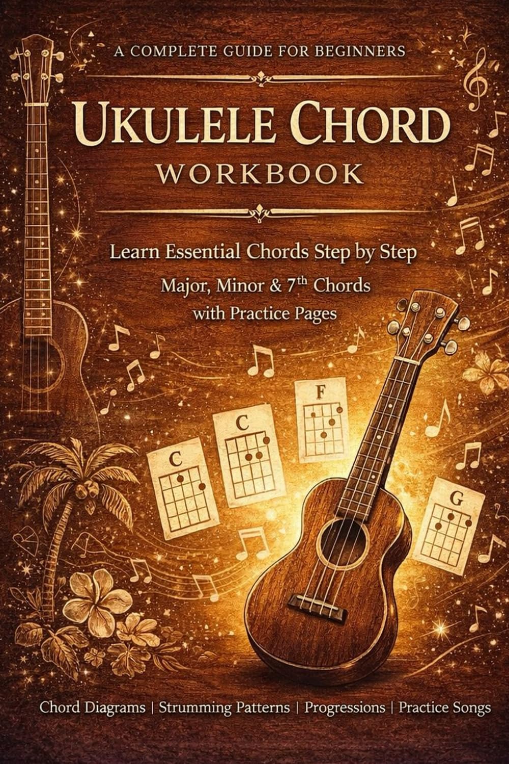 Ukulele Chord Workbook: A Complete Guide for Beginners | Learn Essential Chords Step by Step | Major, Minor & 7th Chords with Practice Pages