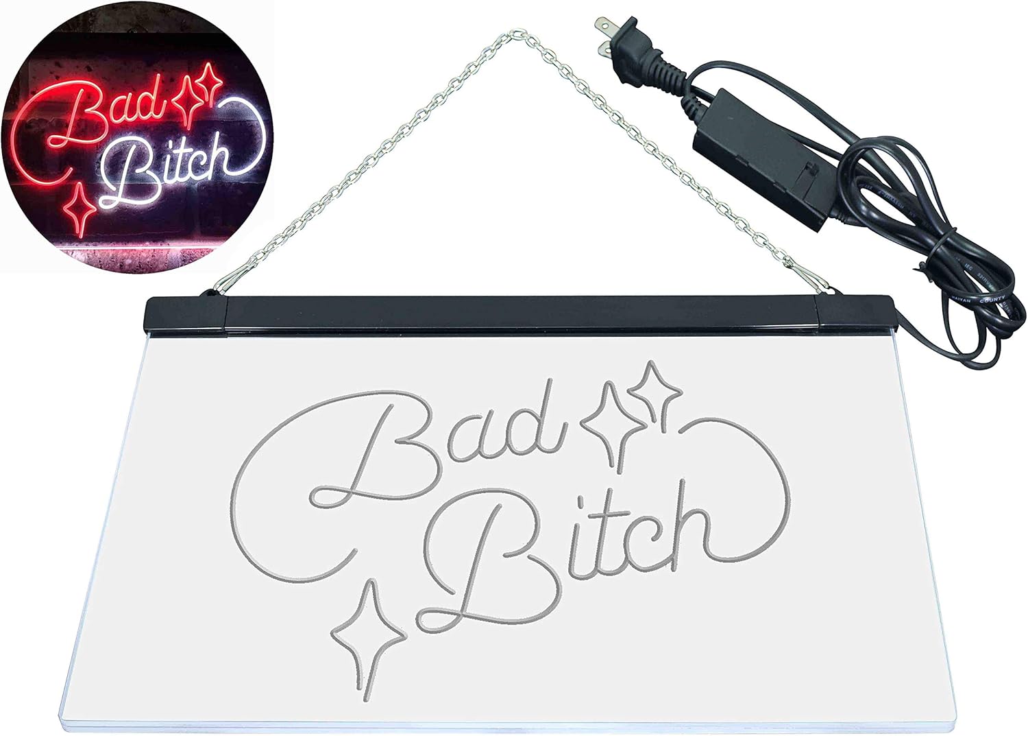 ADVPRO Bad Bitch Room Display Bar Dual Color LED Neon Sign White & Red 16" x 12" st6s43-i3522-wr