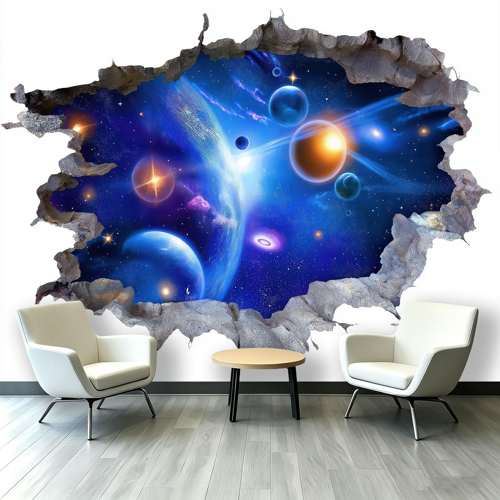 Panoramiczna tapeta 3D Wytłoczona ściana 3D 200 x 140 cm (dł. x wys.), okładzina ścienna dekoracja do pokoju dziecięcego salon kuchnia - unikalny i nowoczesny gobelin - wszechświat mgławica planeta
