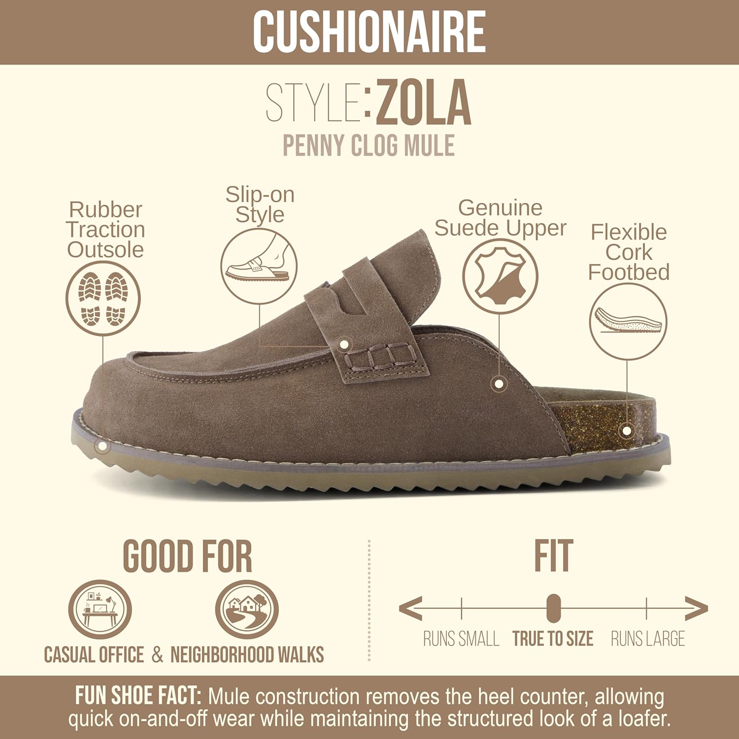 CUSHIONAIRE Zola Women’s Penny Clog Mule – Suede Slip-On with Memory Foam, Cork Footbed & Flexible Outsole - Image 4