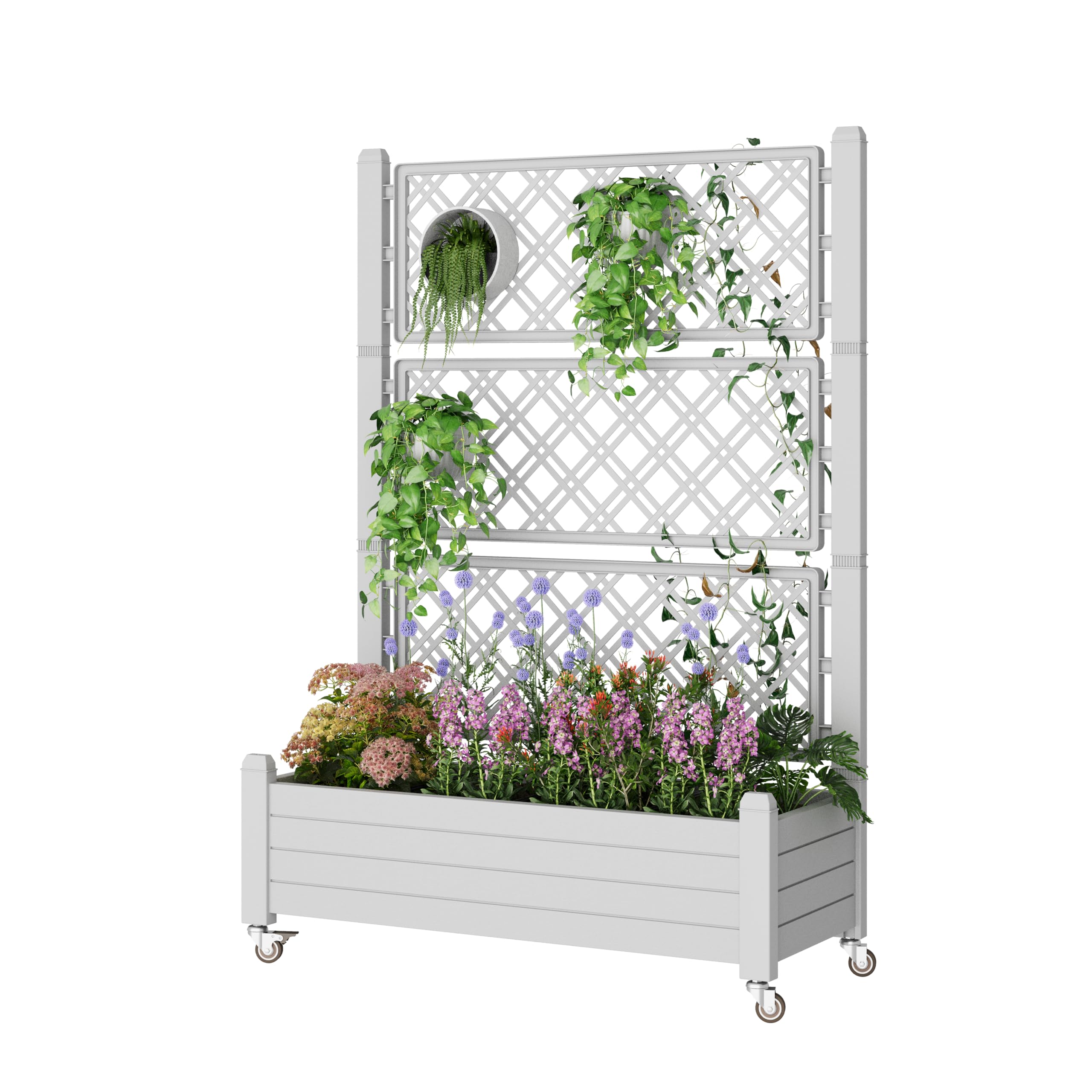 WTFGO Resin Raised Garden Bed with Trellis and Wheels