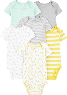 Simple Joys by Carter's 6-Pack Unisex Baby Short-Sleeve Bodysuits - 100% Cotton, Easy Overlap Shoulders