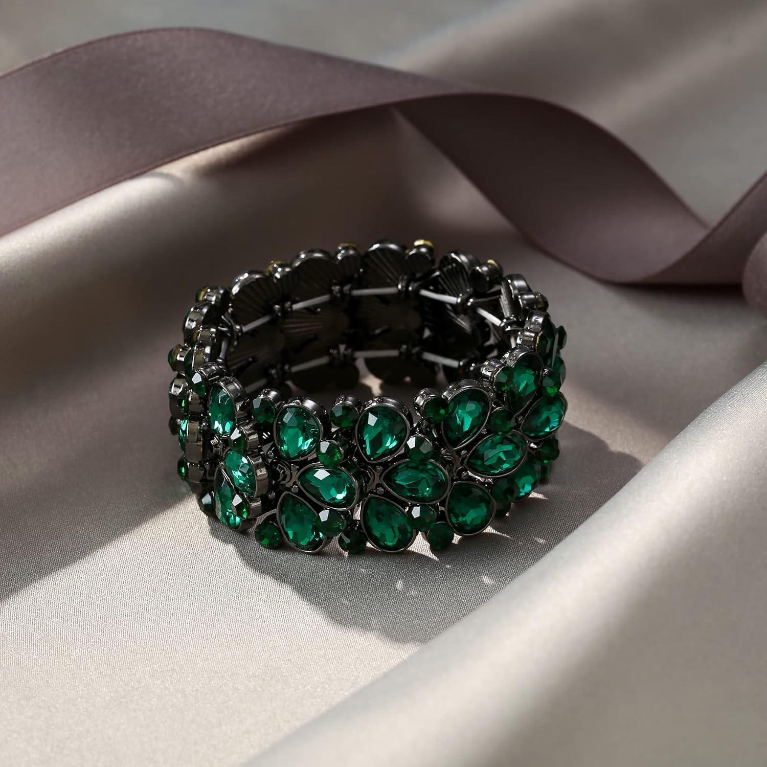 EVER FAITH Art Deco Jewelry for Prom Round Austrian Crystal 3 Layer Teardrop Stretch Bracelet for Women - Image 3