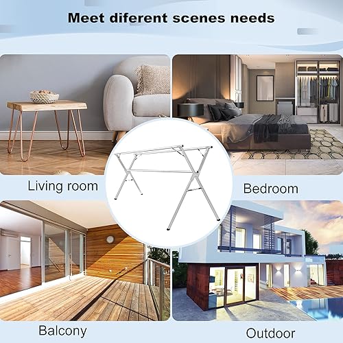 Miniatura 6 de Sillars - Estante de secado de ropa de 94.5 pulgadas, plegable y plegable, de acero inoxidable, resistente, con ganchos resistentes al viento, para