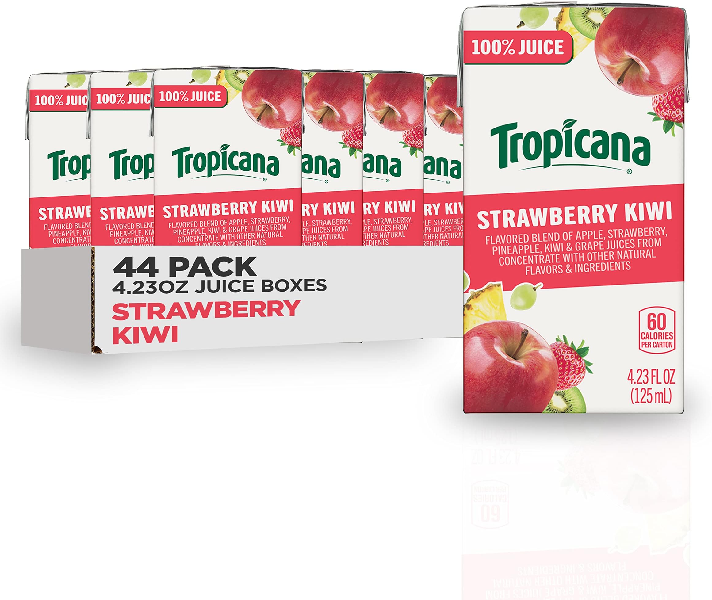 Tropicana 100% Juice Box, Strawberry Kiwi, 4.23oz (Pack of 44) - Real Fruit Juices, Vitamin C Rich, No Added Sugars, No Artificial Flavors
