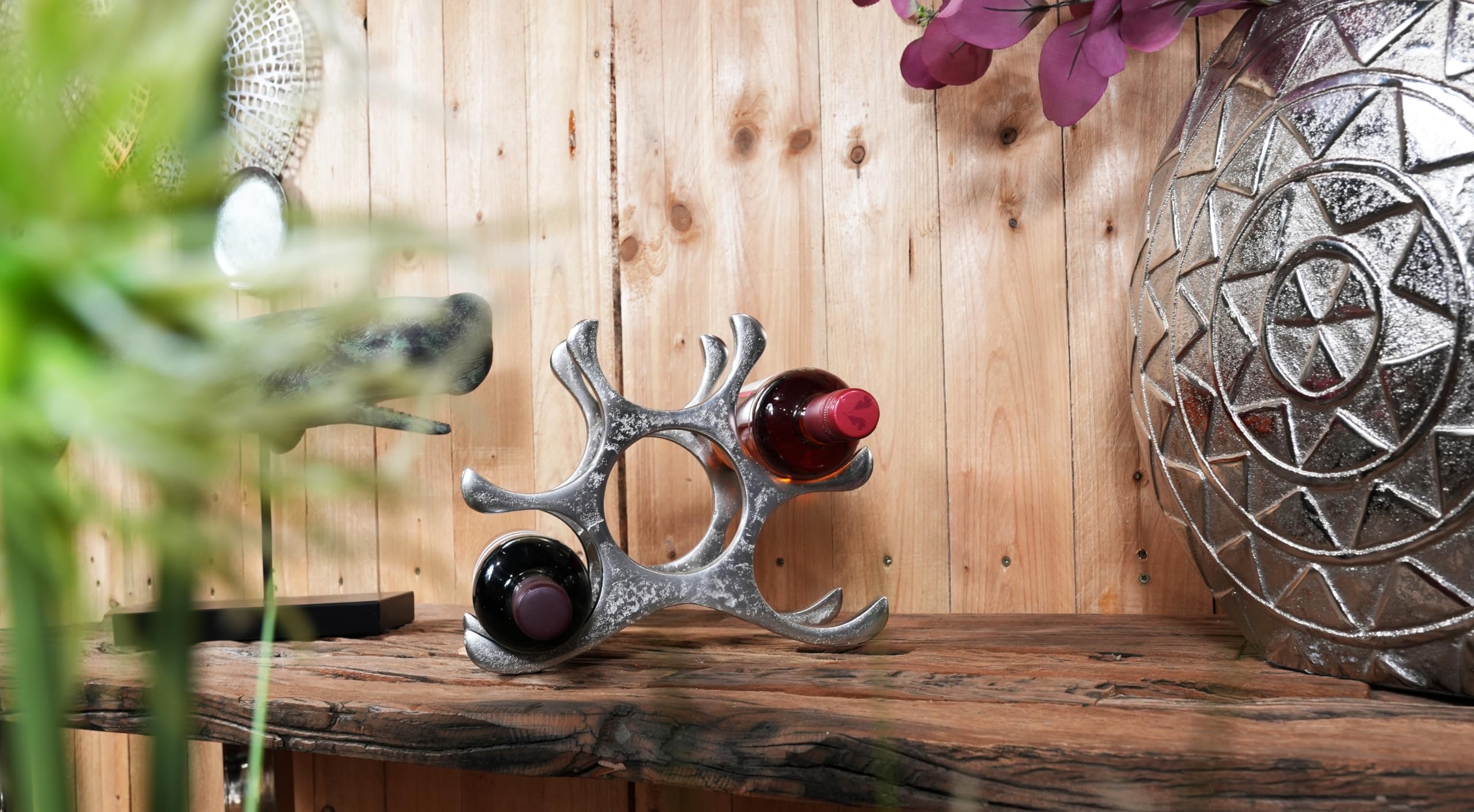 MichaelNoll Weinregal Flaschenregal Aluminium Silber Luxus - Weinständer, Regal für Flaschen Modern aus Metall - Flaschenhalter/Flaschenständer für Sekt und Wein - 27 cm