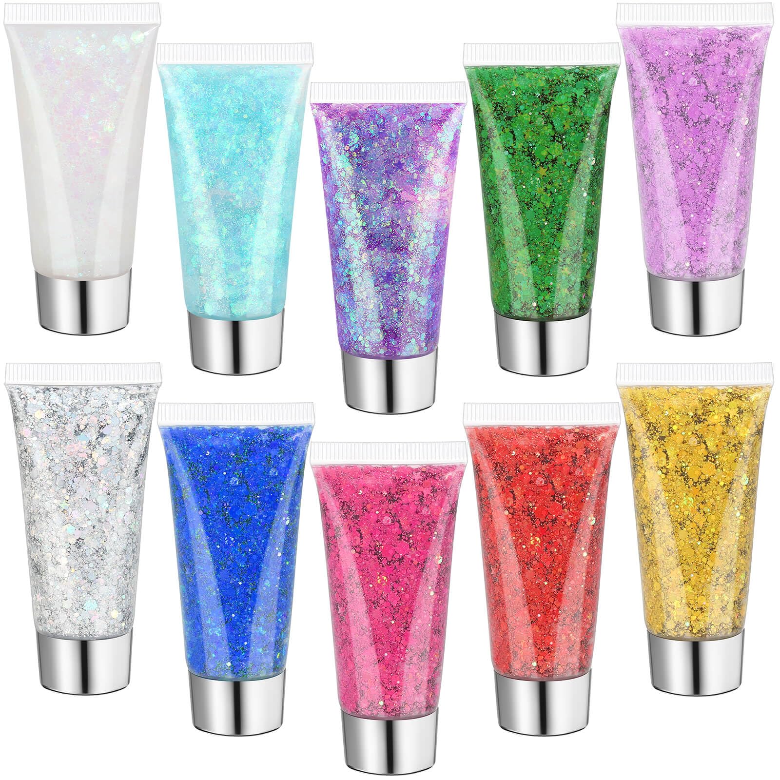 Photo 1 of 10 Colors Body Face Glitter Gel for Skin and Hair, Makeup Sparkles Rave Accessories for Festival Outfits, Mermaid Decorations, Disco Cowgirl, Mardi Gras
