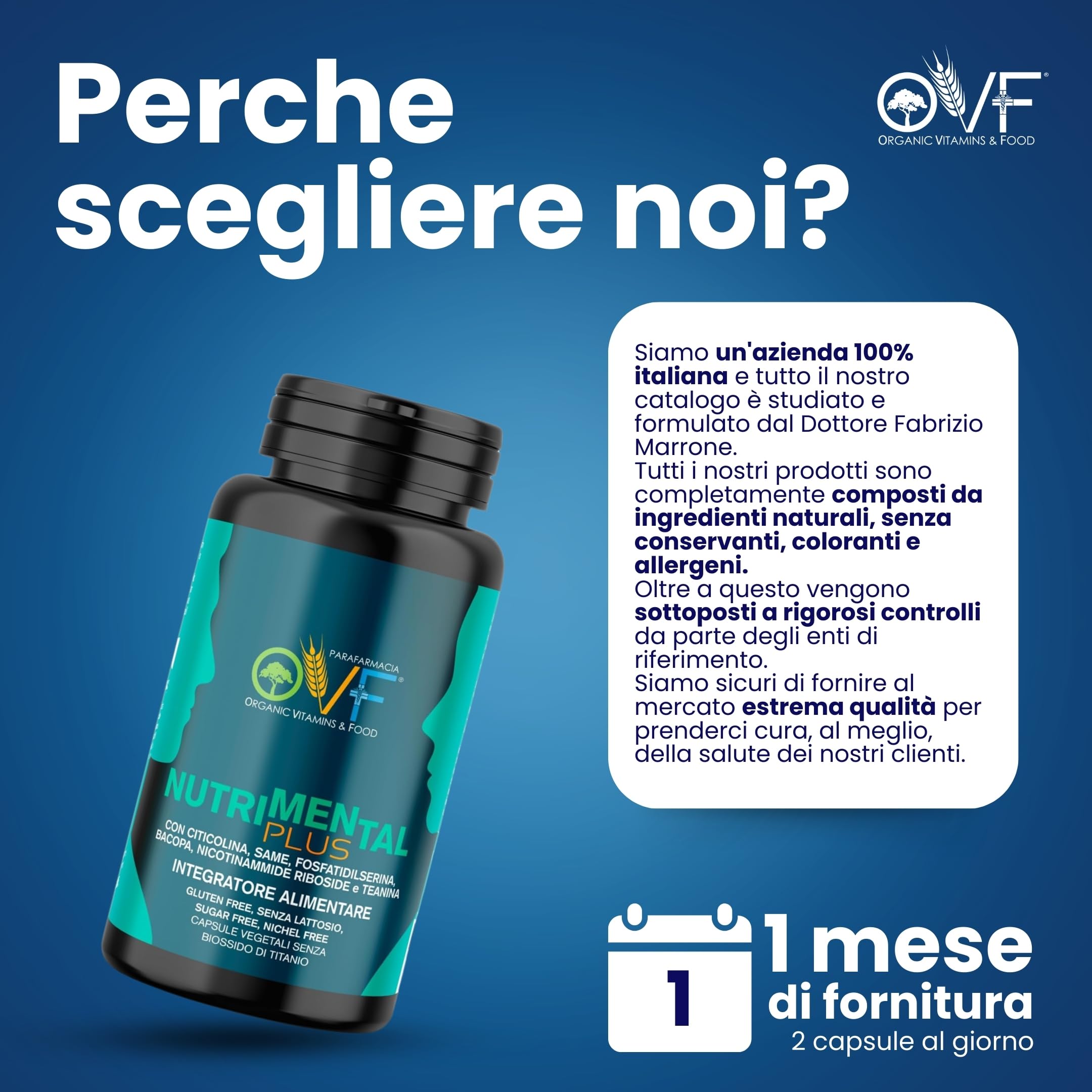 OVF Nutrimental Plus 500mg di Citicolina 60 cps, Integratore Studio Memoria e Concentrazione, contro la Stanchezza Mentale con Fosfatidilserina e Bacopa - per Ragazzi, Universitari, Studenti e Adulti