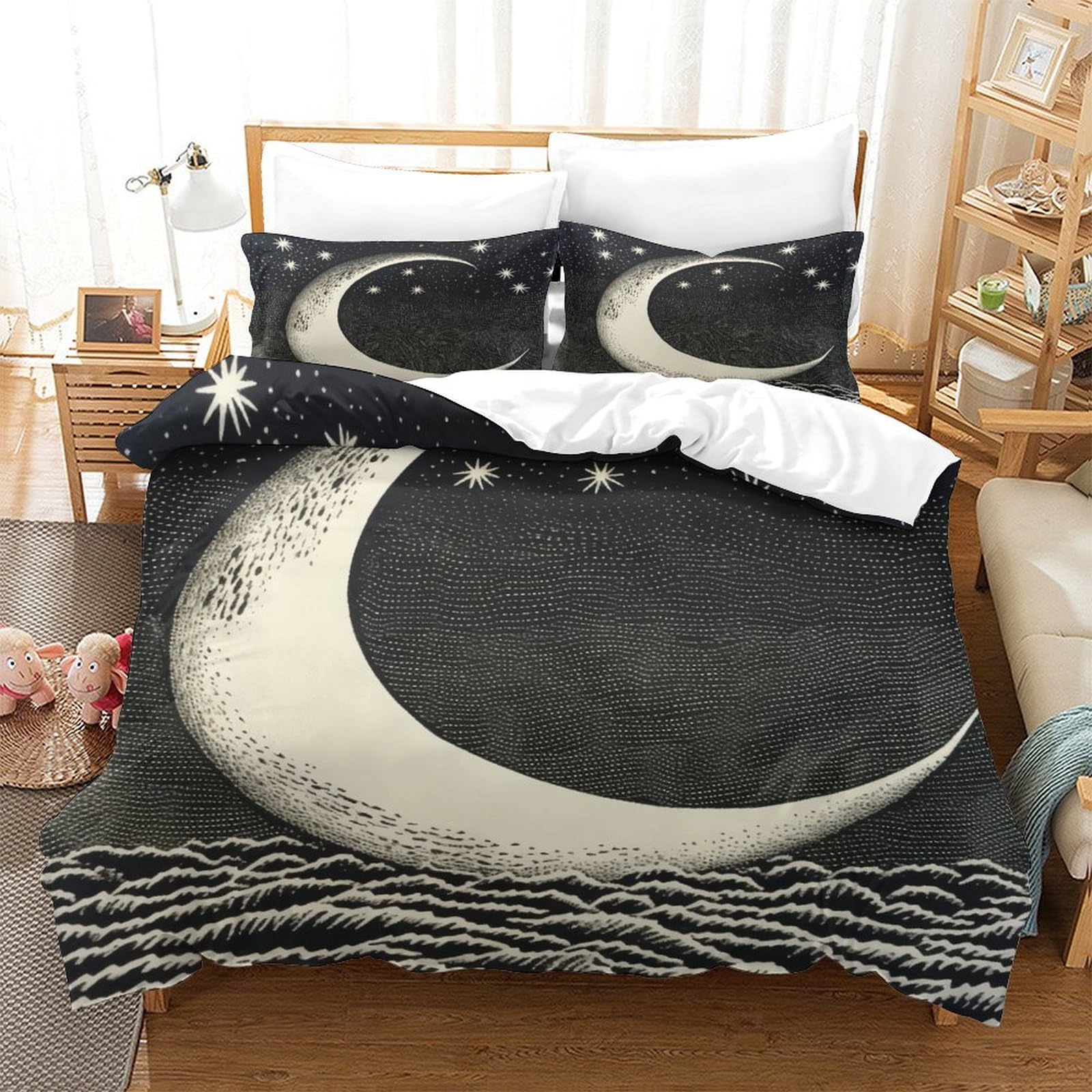 P1S9U7W5Y Celestial Moon 3D Printed Duvet Cover Set 3pcs Microfiber Moon Bedding Set King