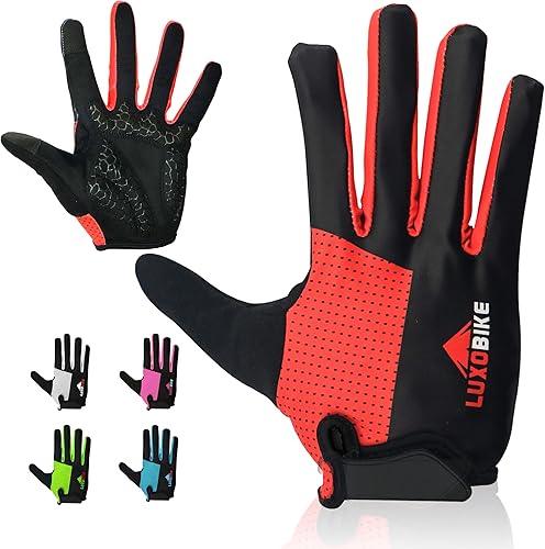 Guantes de bicicleta para hombres y mujeres con almohadilla antideslizante que absorbe los golpes, guantes de ciclismo ligeros para dedos completos,